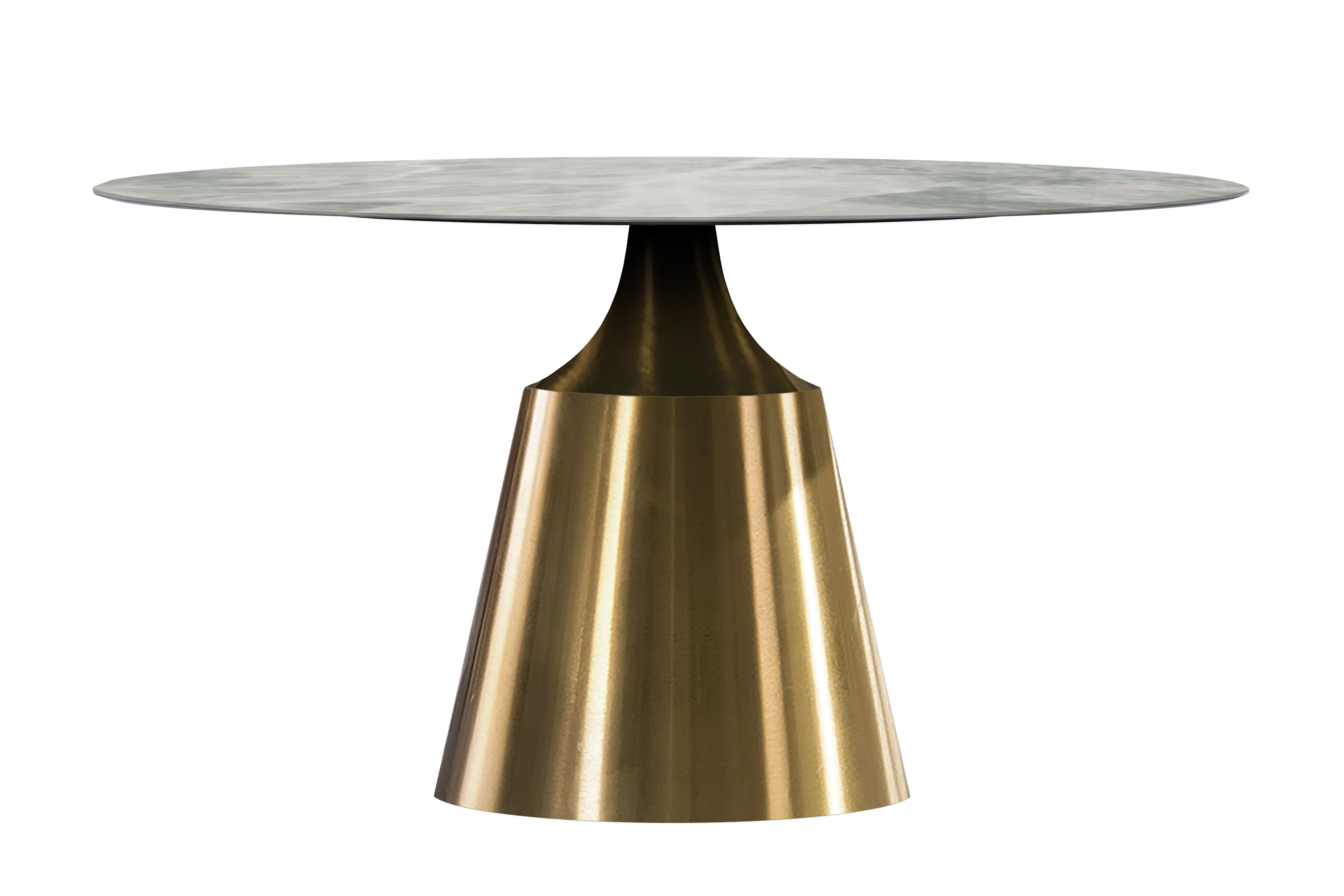 Prynn Series Round Dining Table Gold Base with 60 Round Light Grey Sintered Stone Top