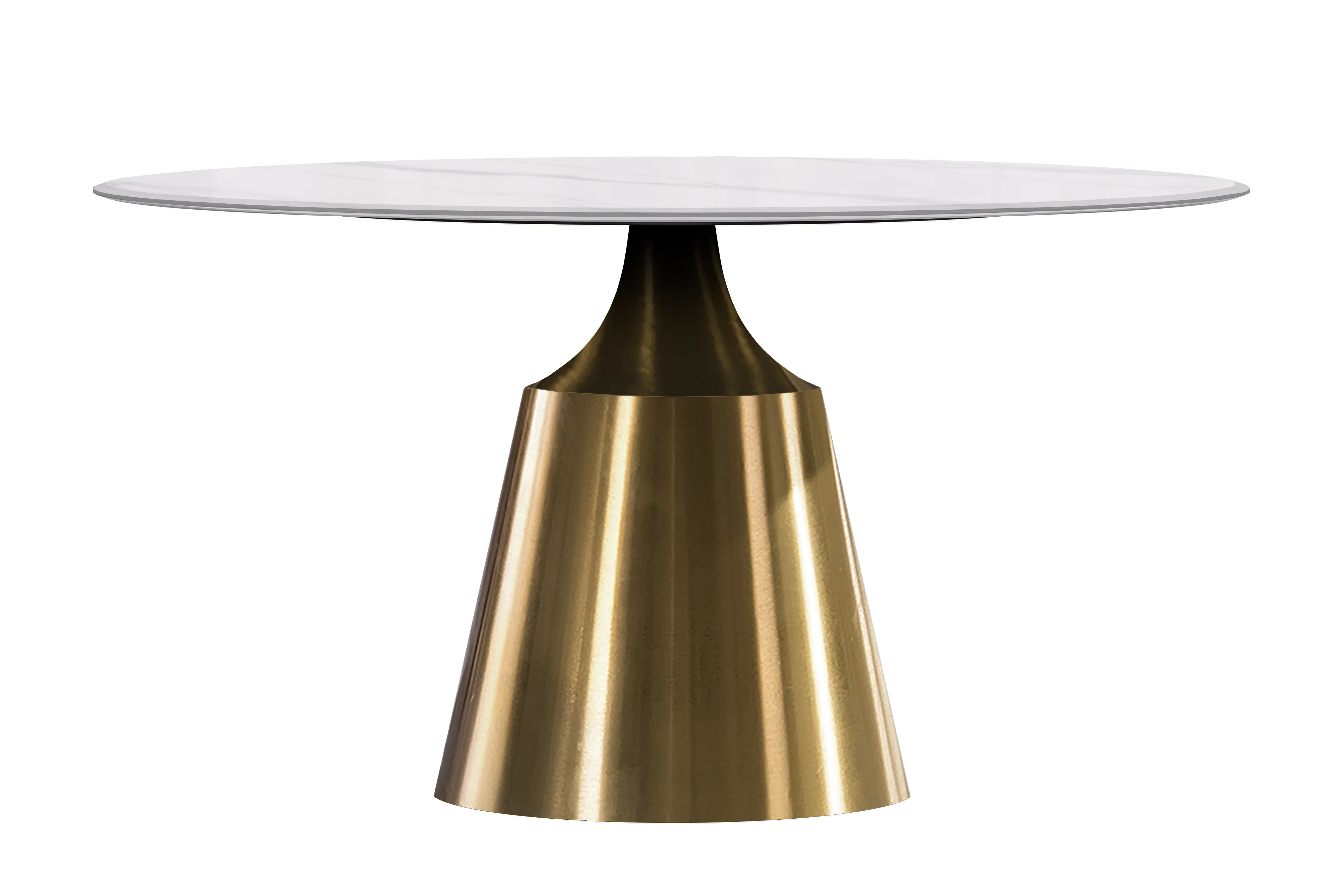 Prynn Series Round Dining Table Gold Base with 60 Round Solid White Sintered Stone Top