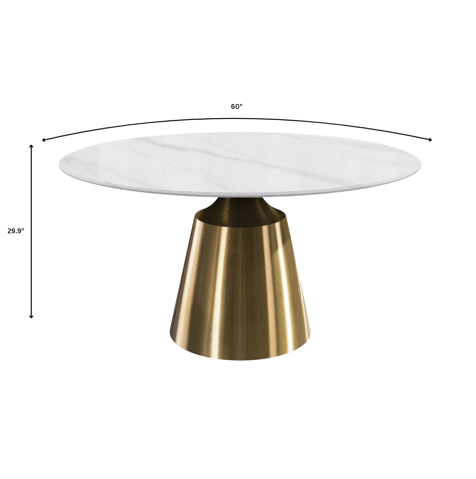 Prynn Series Round Dining Table Gold Base with 60 Round White Sintered Stone Top