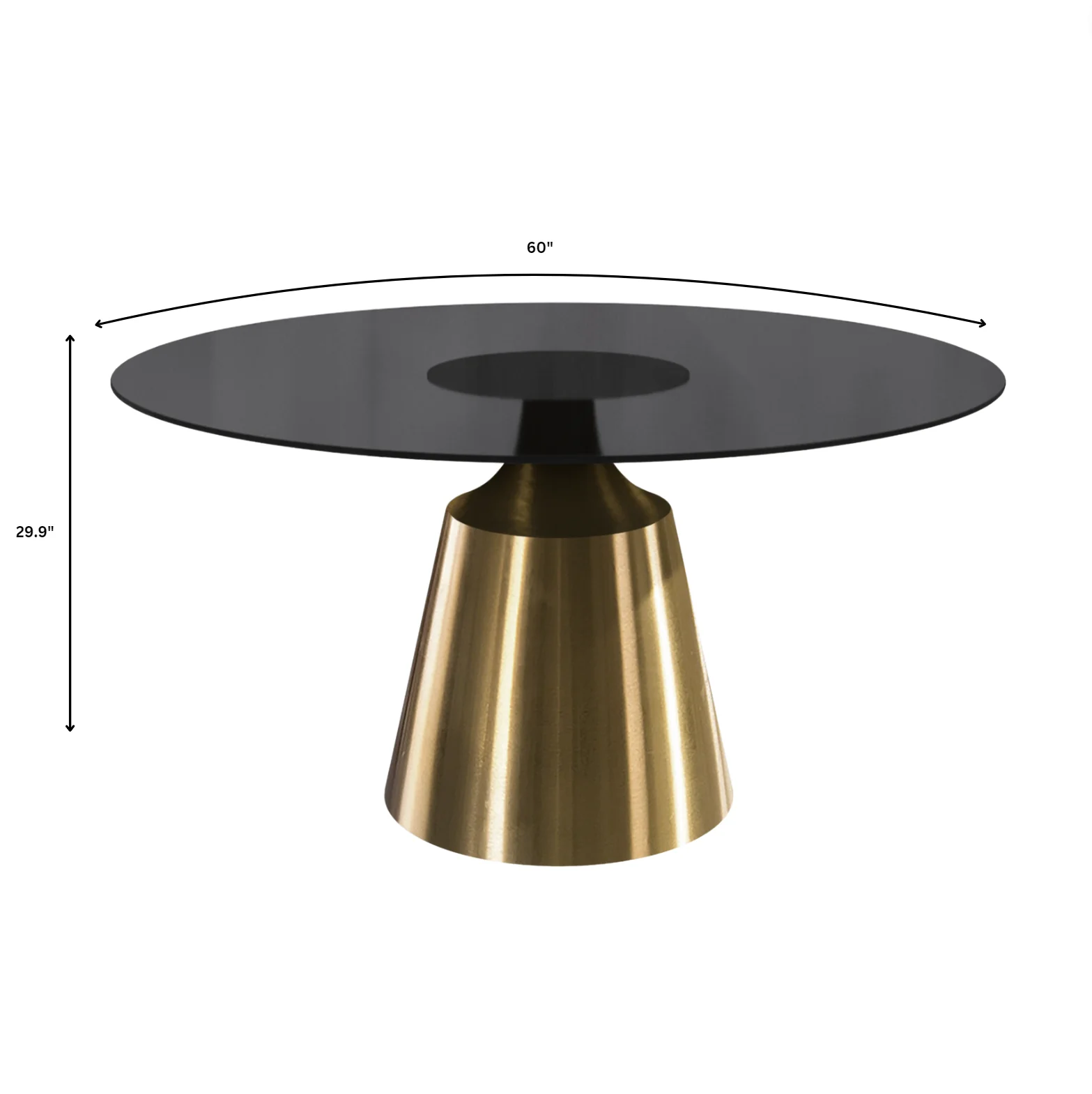 Prynn Series Round Dining Table Gold Base with 71 Round BLack Glass Top