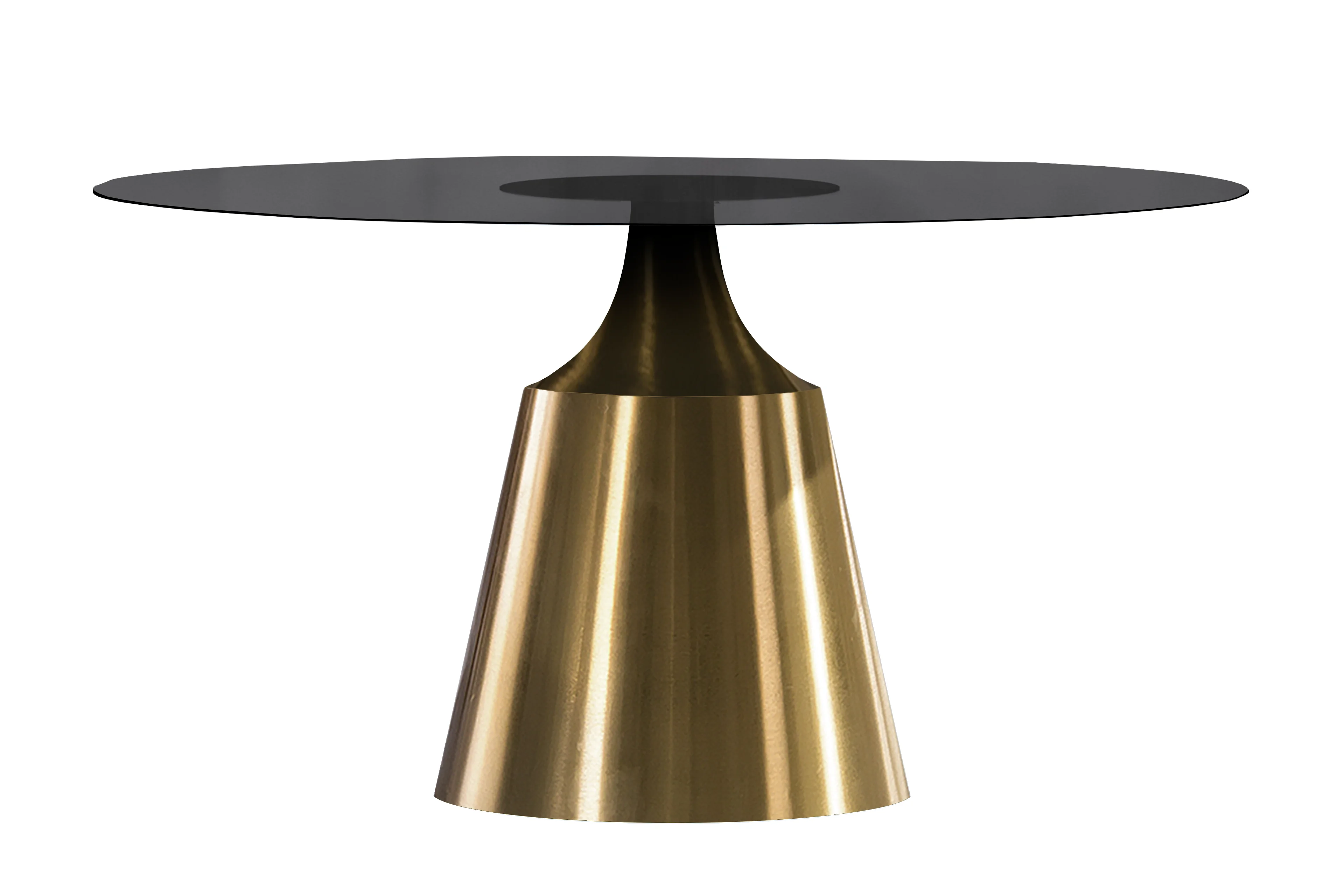 Prynn Series Round Dining Table Gold Base with 71 Round BLack Glass Top