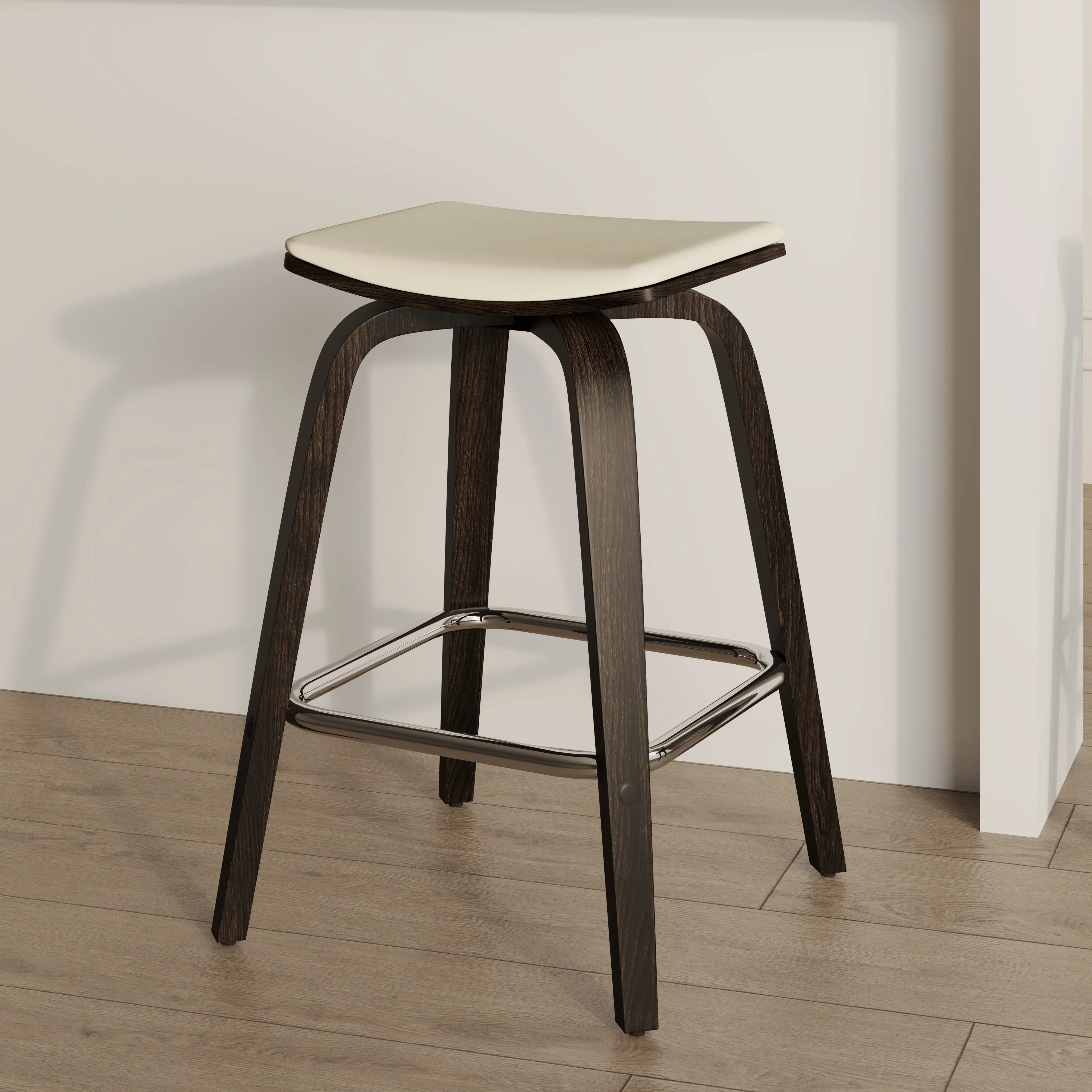 Wooden Counter Stool Square Seat Pelya Collection Modern Style Dark Walnut color in Taupe