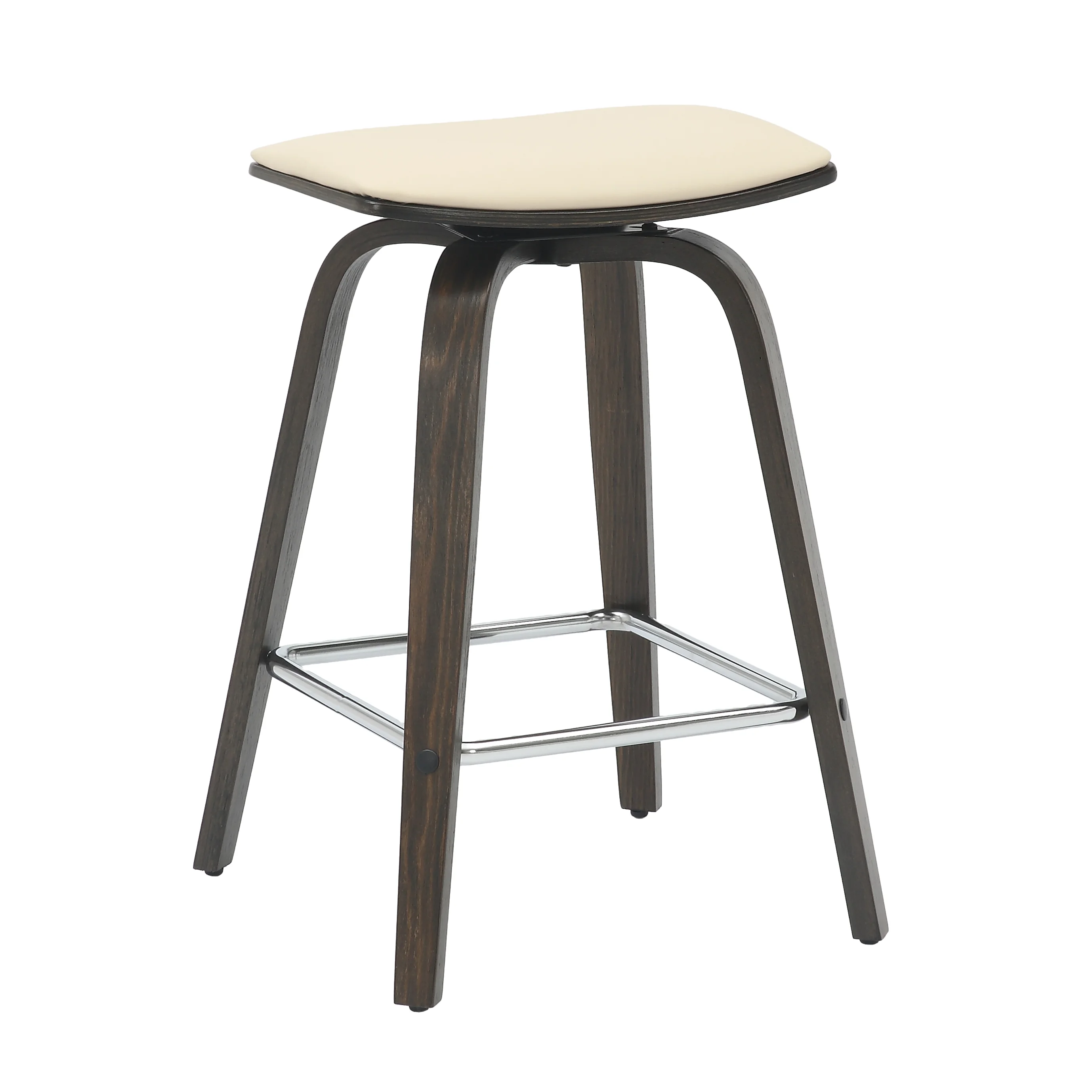 Wooden Counter Stool Square Seat Pelya Collection Modern Style Dark Walnut color in Taupe