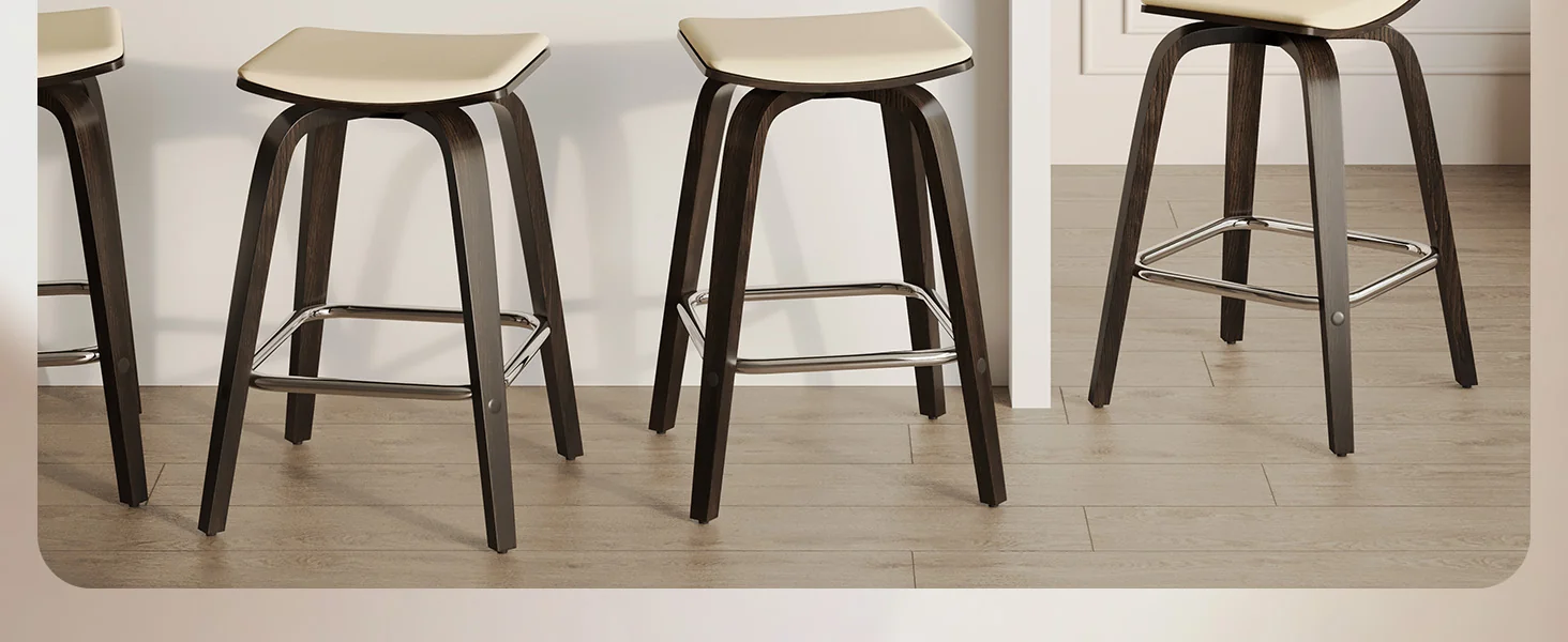 Wooden Counter Stool Square Seat Pelya Collection Modern Style Dark Walnut color in Taupe