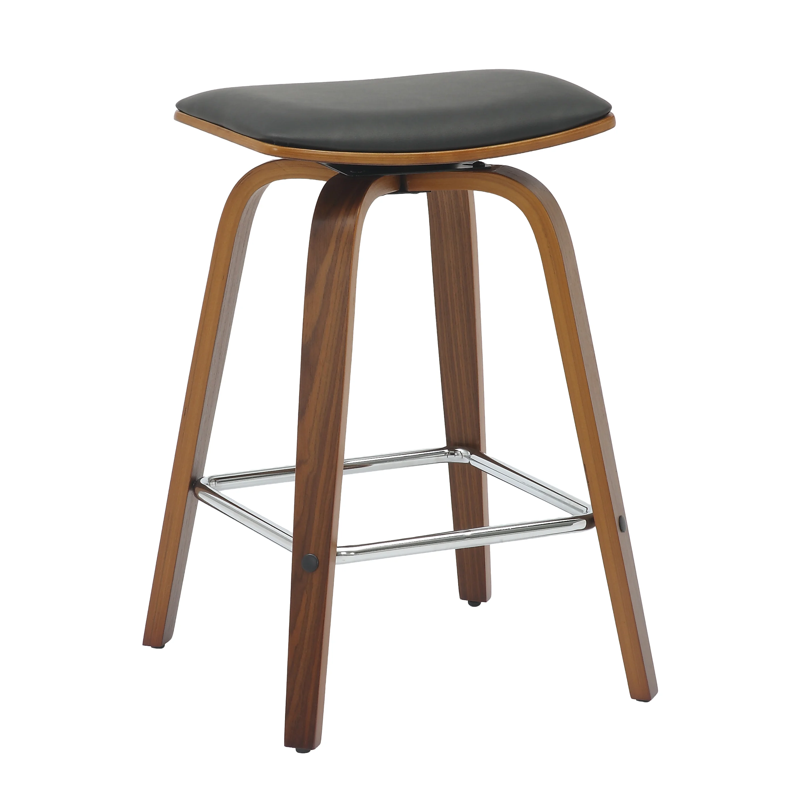 Wooden Counter Stool Square Seat Pelya Collection Modern Style Walnut color in Black
