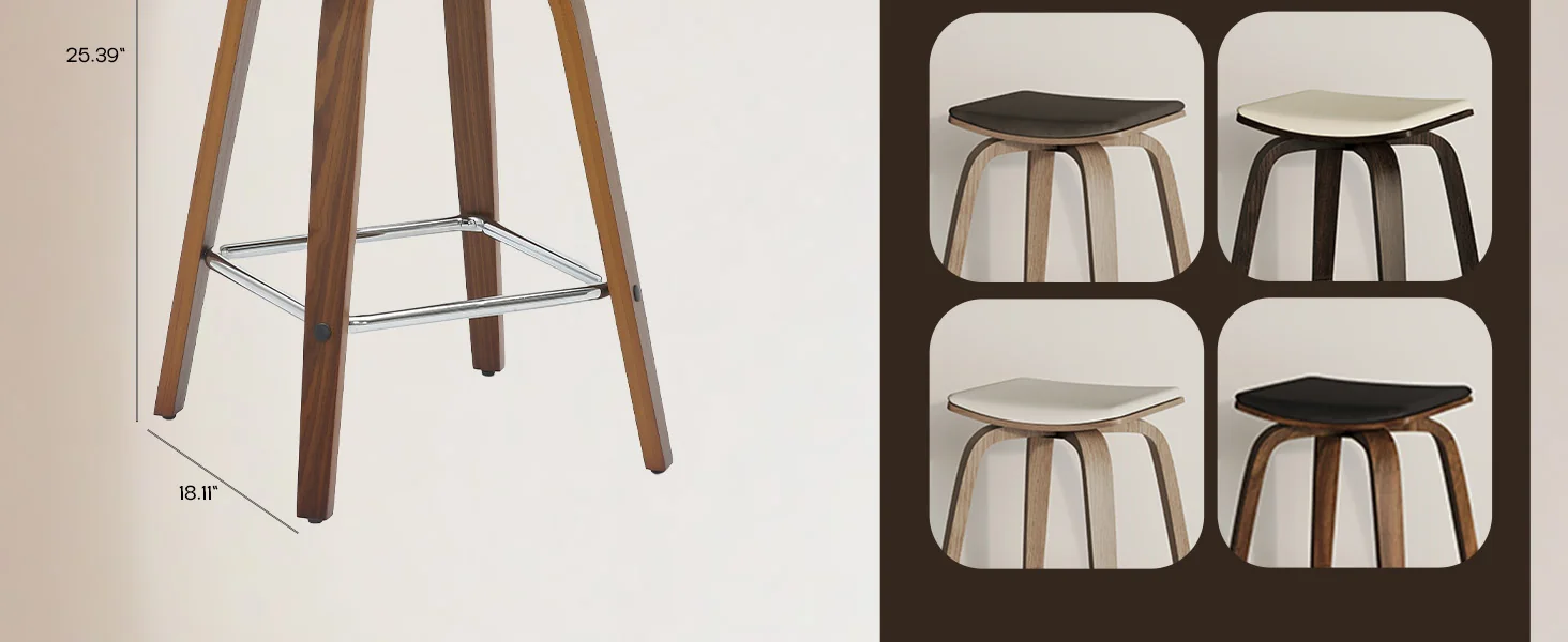 Wooden Counter Stool Square Seat Pelya Collection Modern Style Walnut color in Black