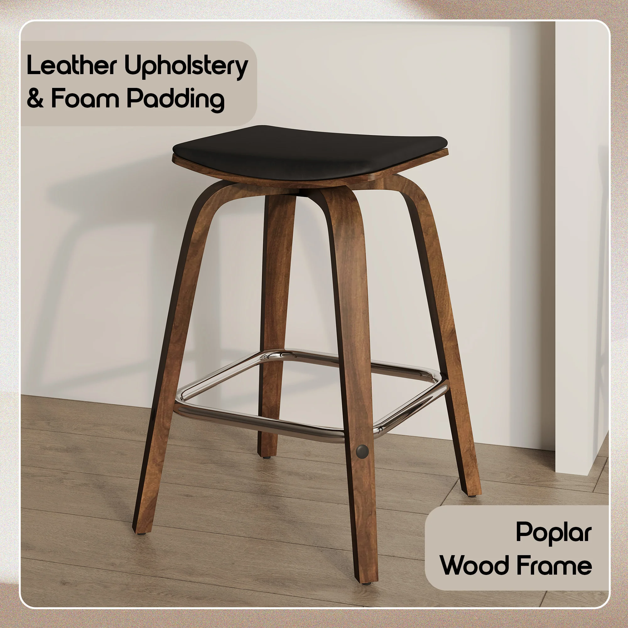Wooden Counter Stool Square Seat Pelya Collection Modern Style Walnut color in Black