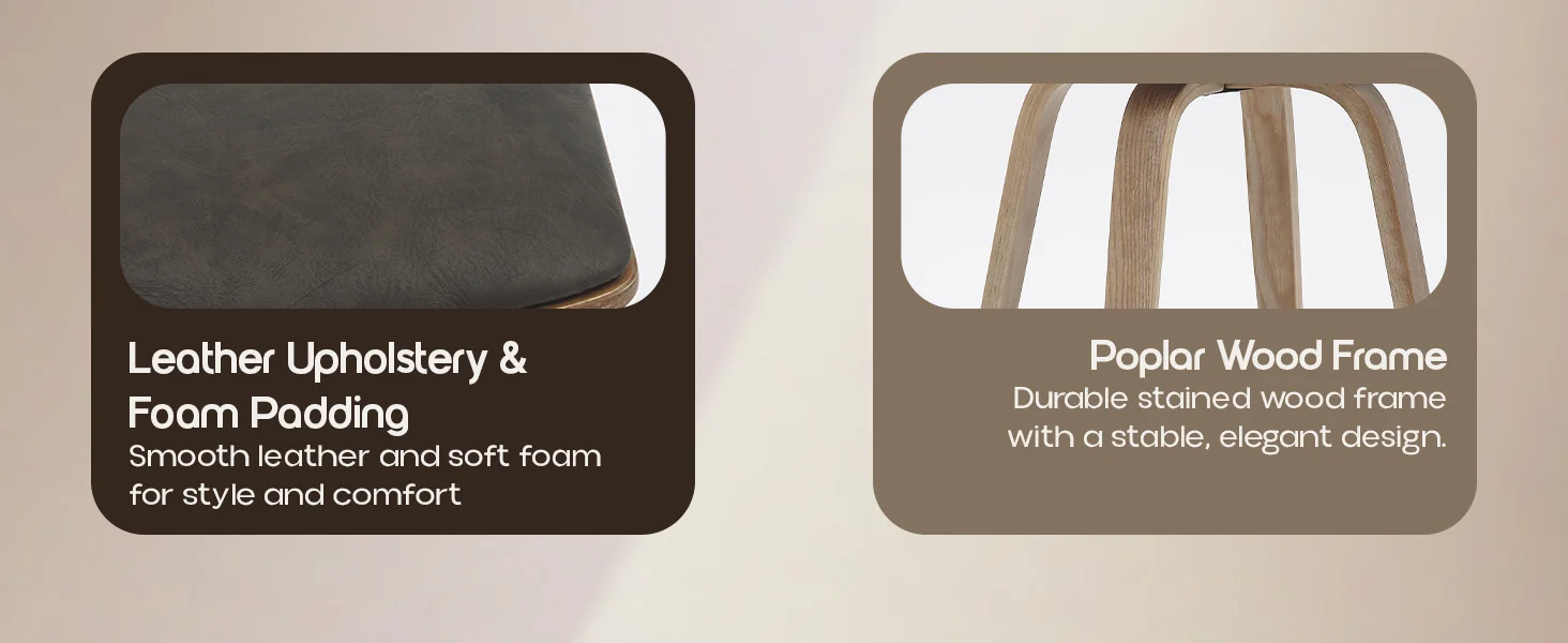 Wooden Counter Stool Square Seat Pelya Collection Modern Style Washed Walnut color in Brown