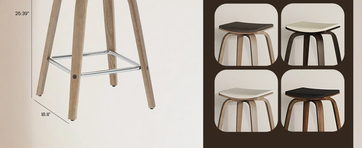 Wooden Counter Stool Square Seat Pelya Collection Modern Style Washed Walnut color in Brown