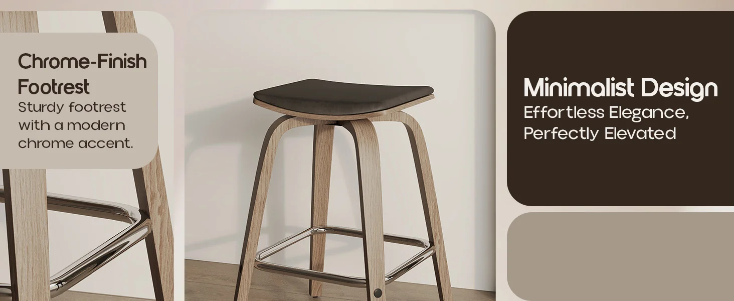 Wooden Counter Stool Square Seat Pelya Collection Modern Style Washed Walnut color in Brown