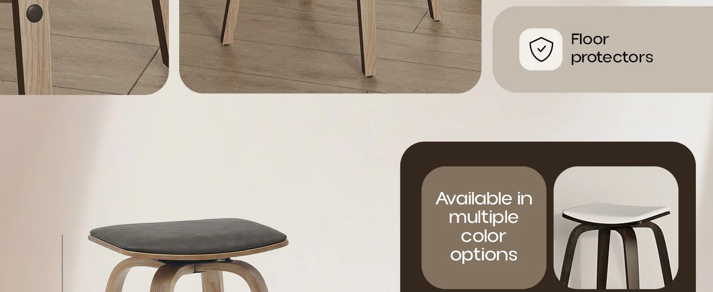 Wooden Counter Stool Square Seat Pelya Collection Modern Style Washed Walnut color in Brown