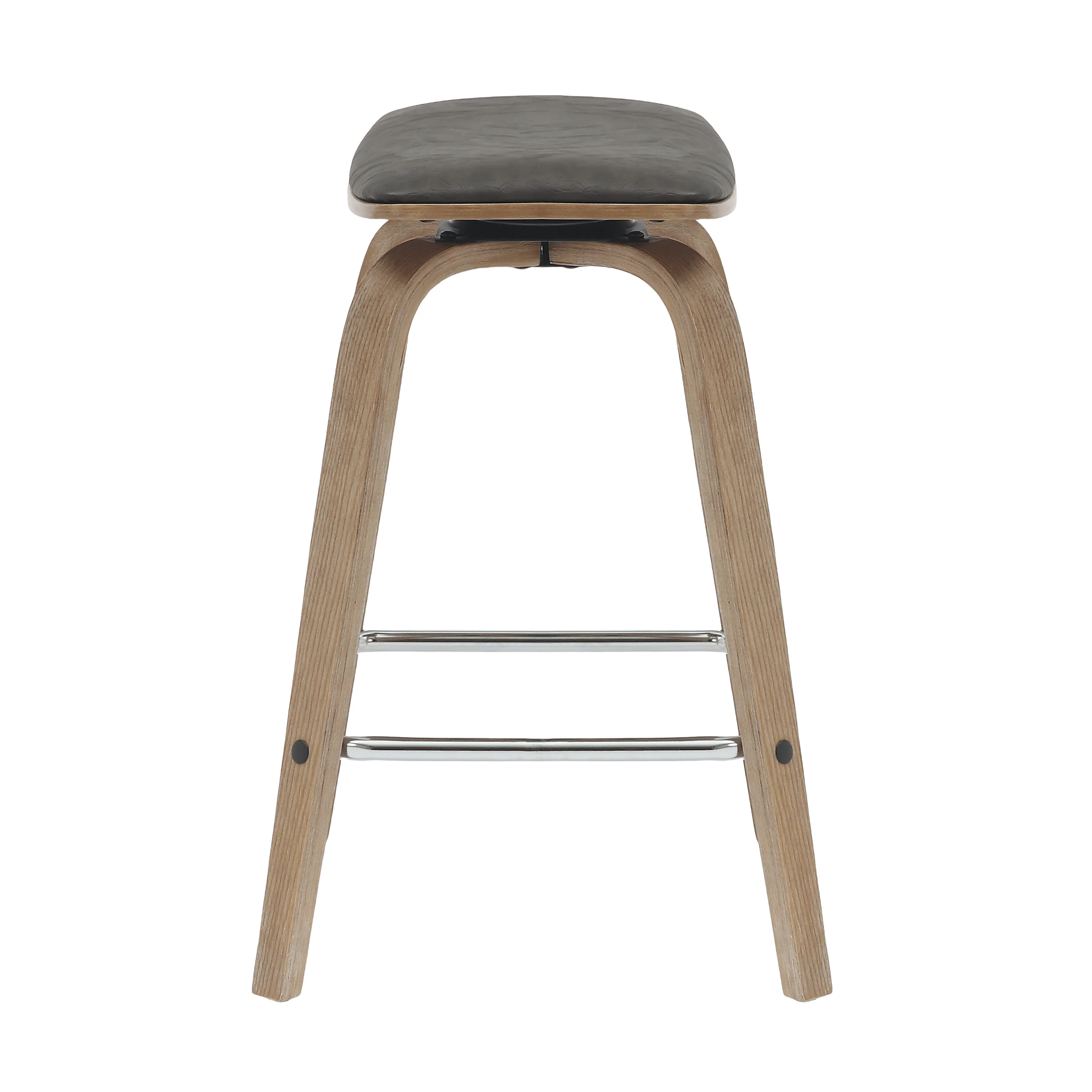 Wooden Counter Stool Square Seat Pelya Collection Modern Style Washed Walnut color in Brown