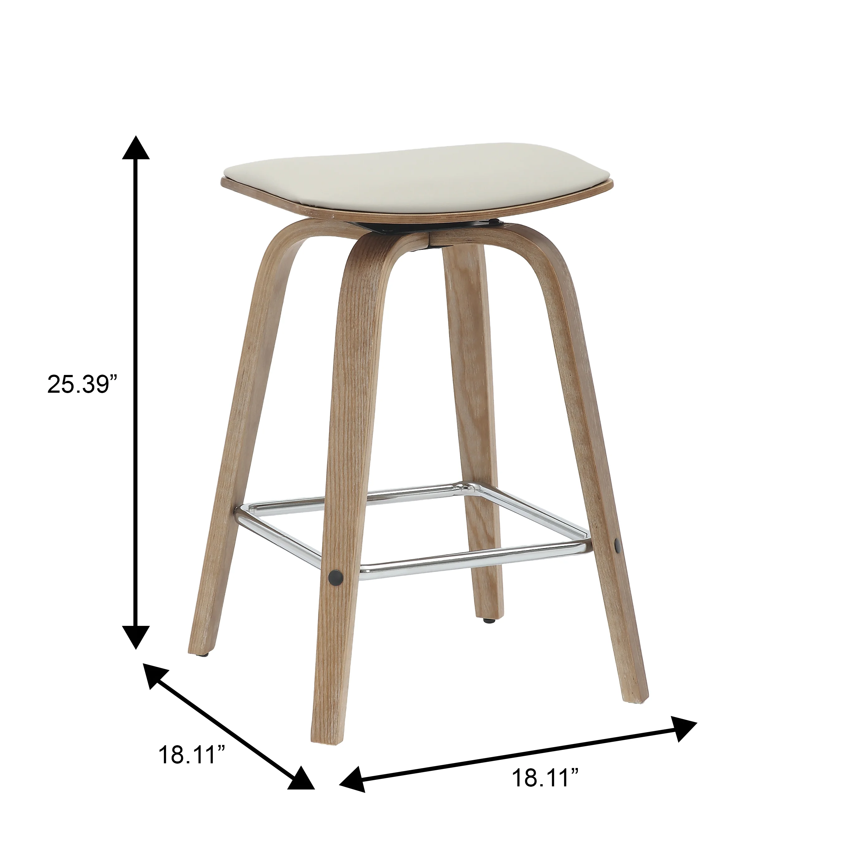 Wooden Counter Stool Square Seat Pelya Collection Modern Style Washed Walnut color in Light Grey