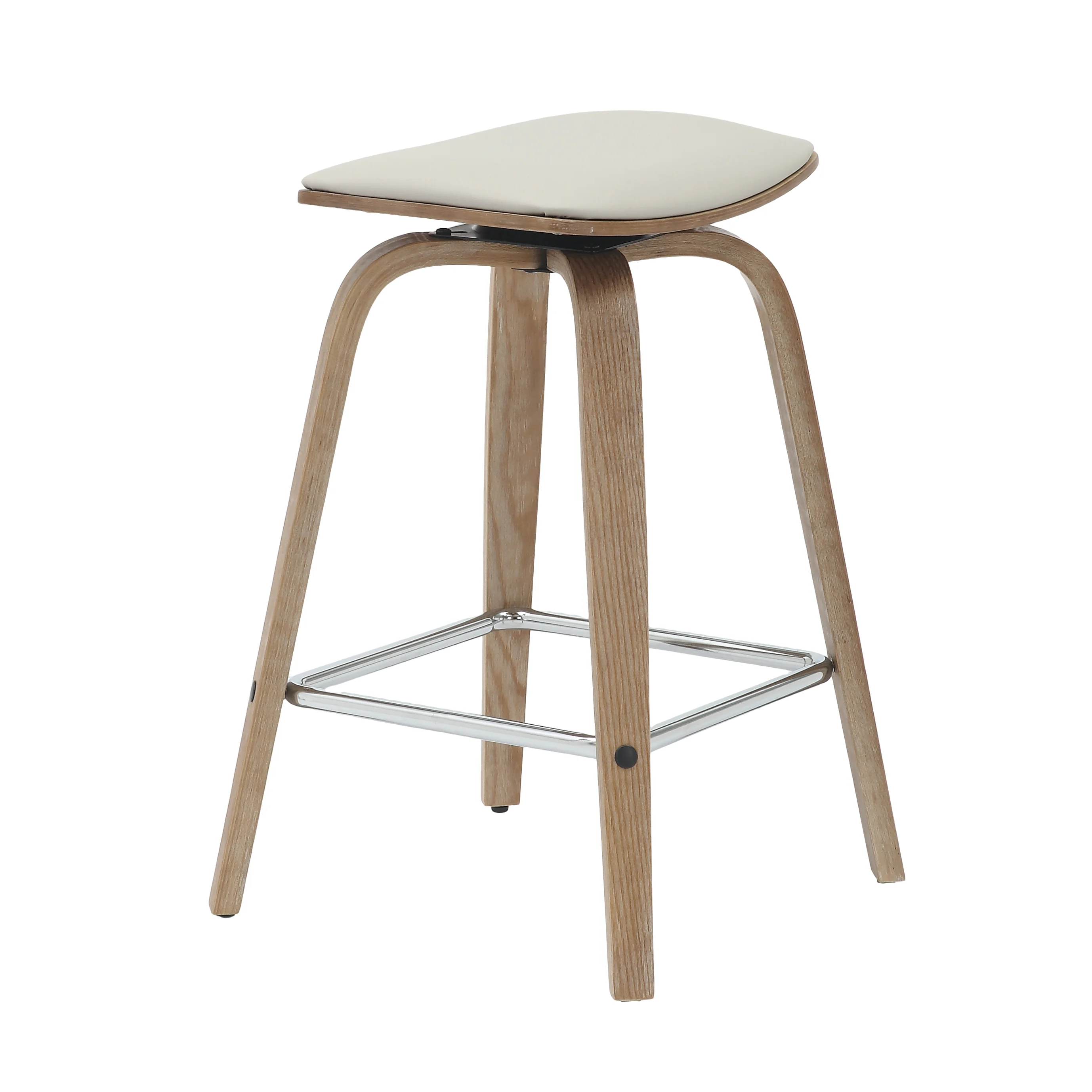 Wooden Counter Stool Square Seat Pelya Collection Modern Style Washed Walnut color in Light Grey