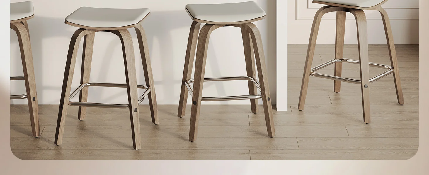 Wooden Counter Stool Square Seat Pelya Collection Modern Style Washed Walnut color in Light Grey