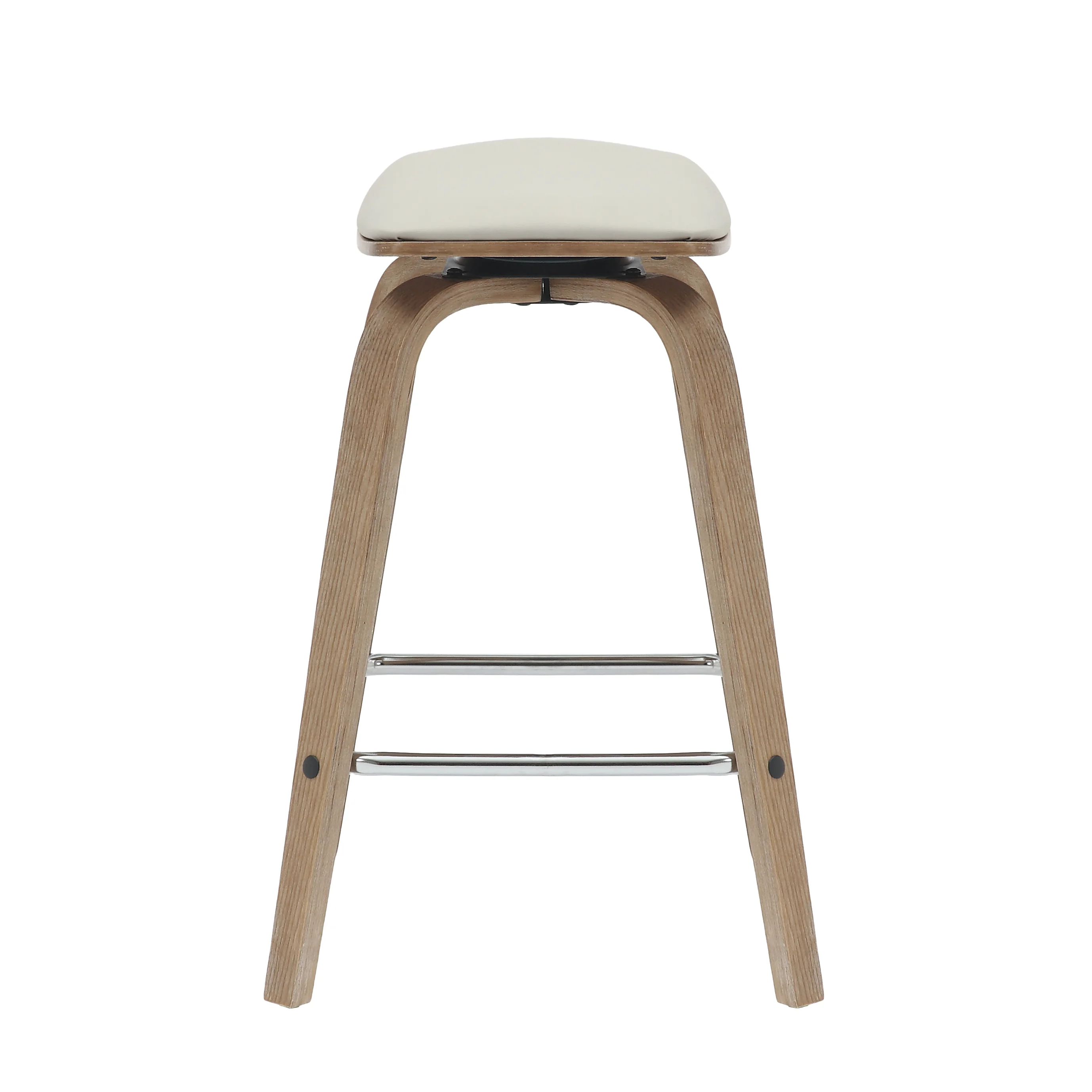 Wooden Counter Stool Square Seat Pelya Collection Modern Style Washed Walnut color in Light Grey