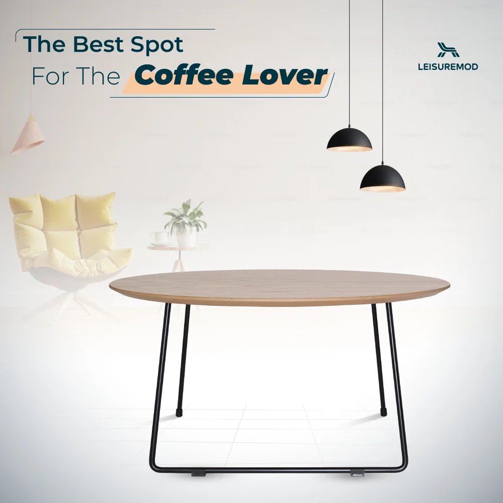 Pemborke Mid Century Modern Round Coffee Table with Wood Top and Powder Coated Iron Frame Accent Table for Living Room and Bedroom