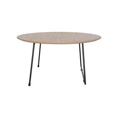 Pemborke Mid Century Modern Round Coffee Table with Wood Top and Powder Coated Iron Frame Accent Table for Living Room and Bedroom