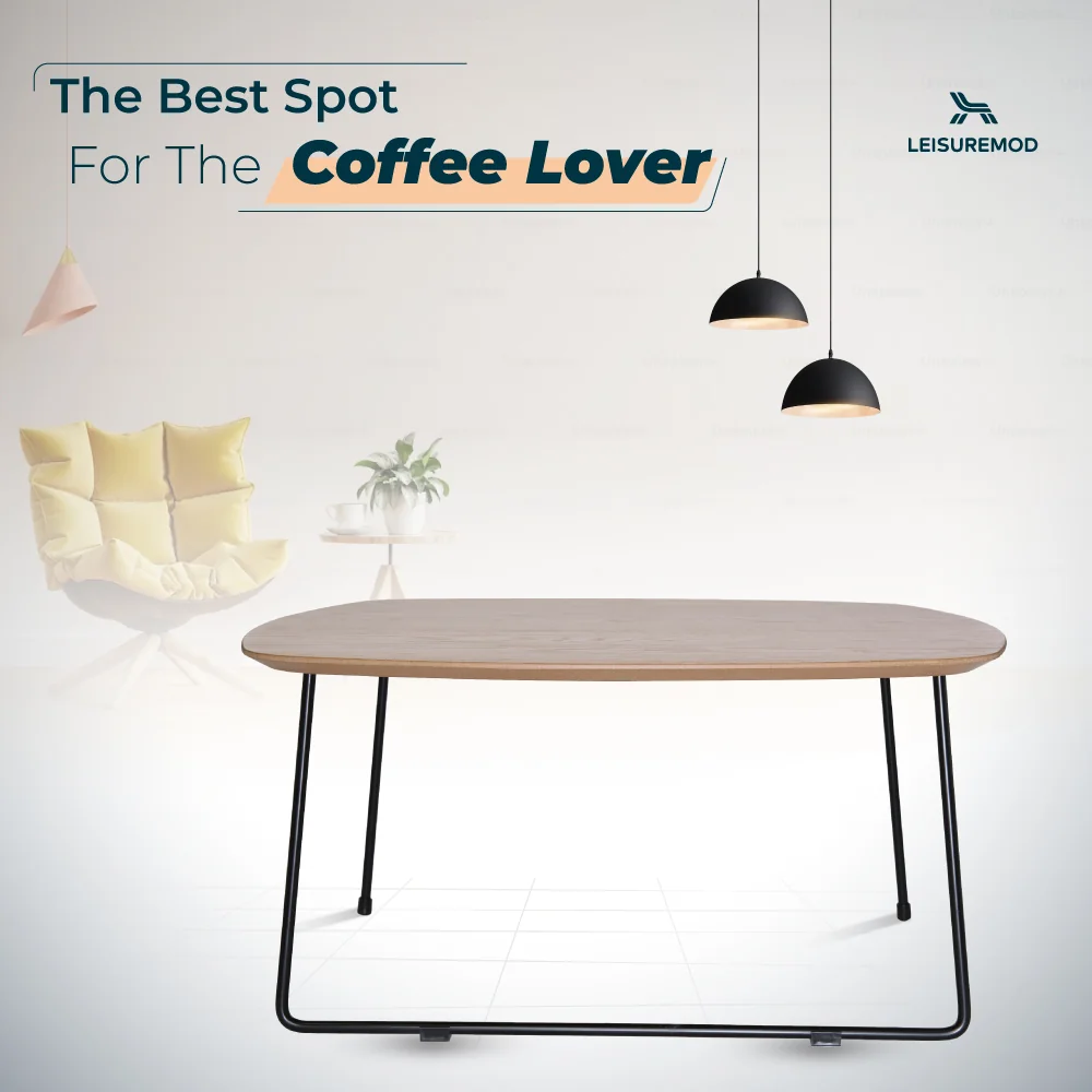 Pemborke Mid Century Modern Square Coffee Table with Wood Top and Powder Coated Iron Frame 
 in Natural Wood