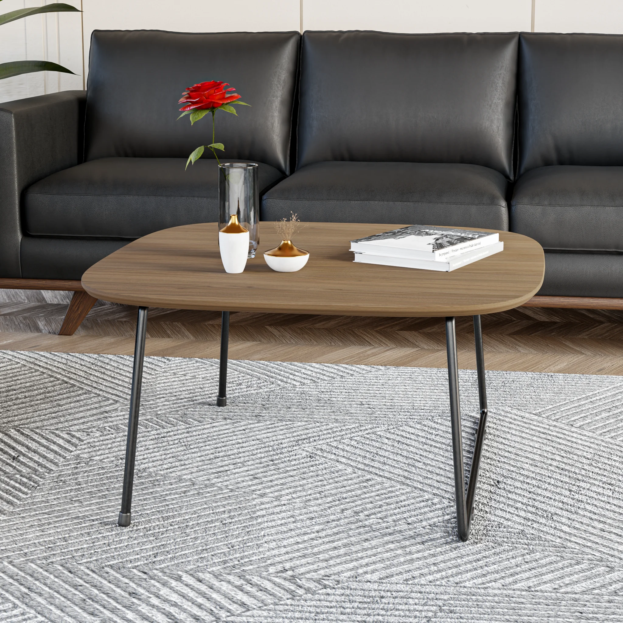 Pemborke Mid Century Modern Square Coffee Table with Wood Top and Powder Coated Iron Frame 
 in Natural Wood