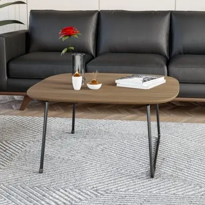 Pemborke Mid Century Modern Square Coffee Table with Wood Top and Powder Coated Iron Frame 
 in Natural Wood