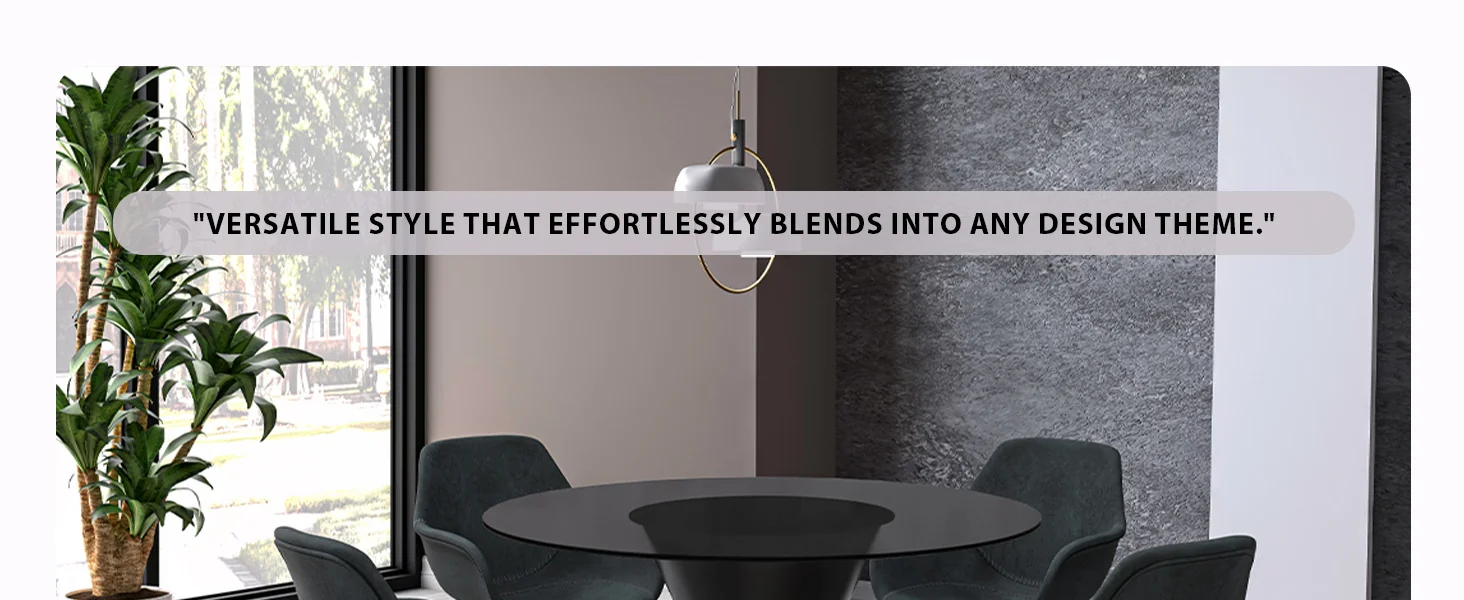 Qorvus Series Round Dining Table Black\Gold Base with 60 Round BLack Glass Top