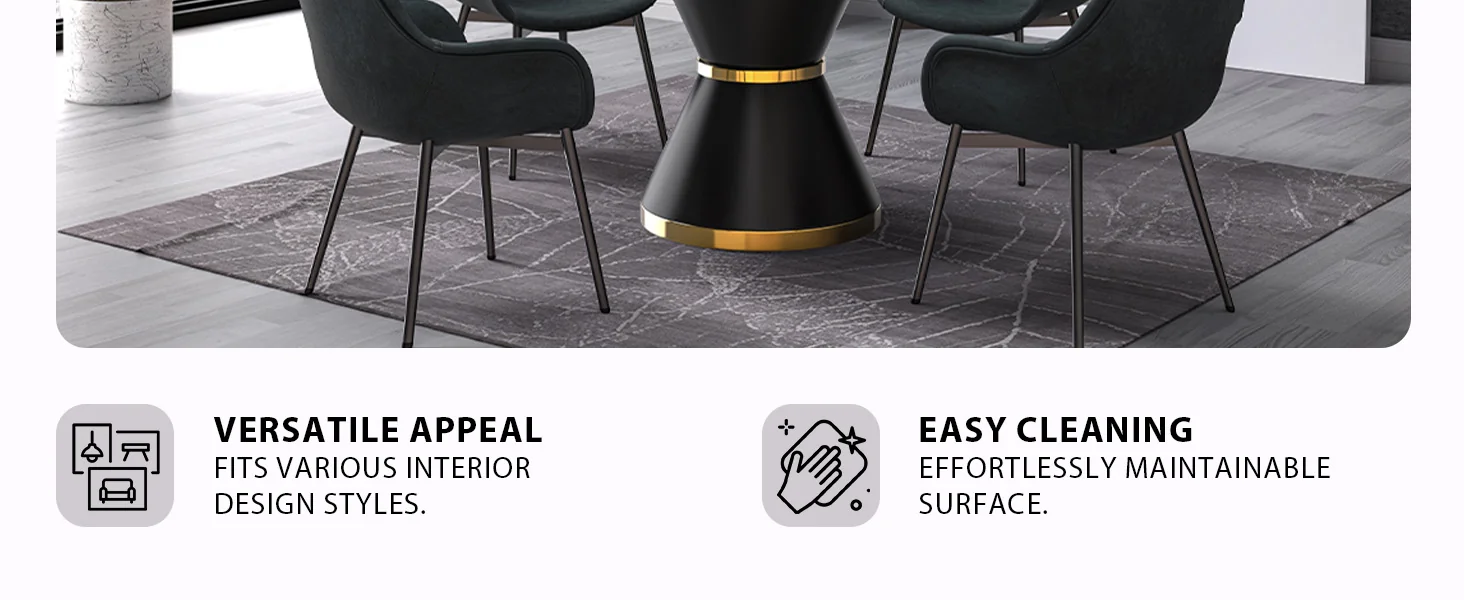 Qorvus Series Round Dining Table Black\Gold Base with 60 Round BLack Glass Top