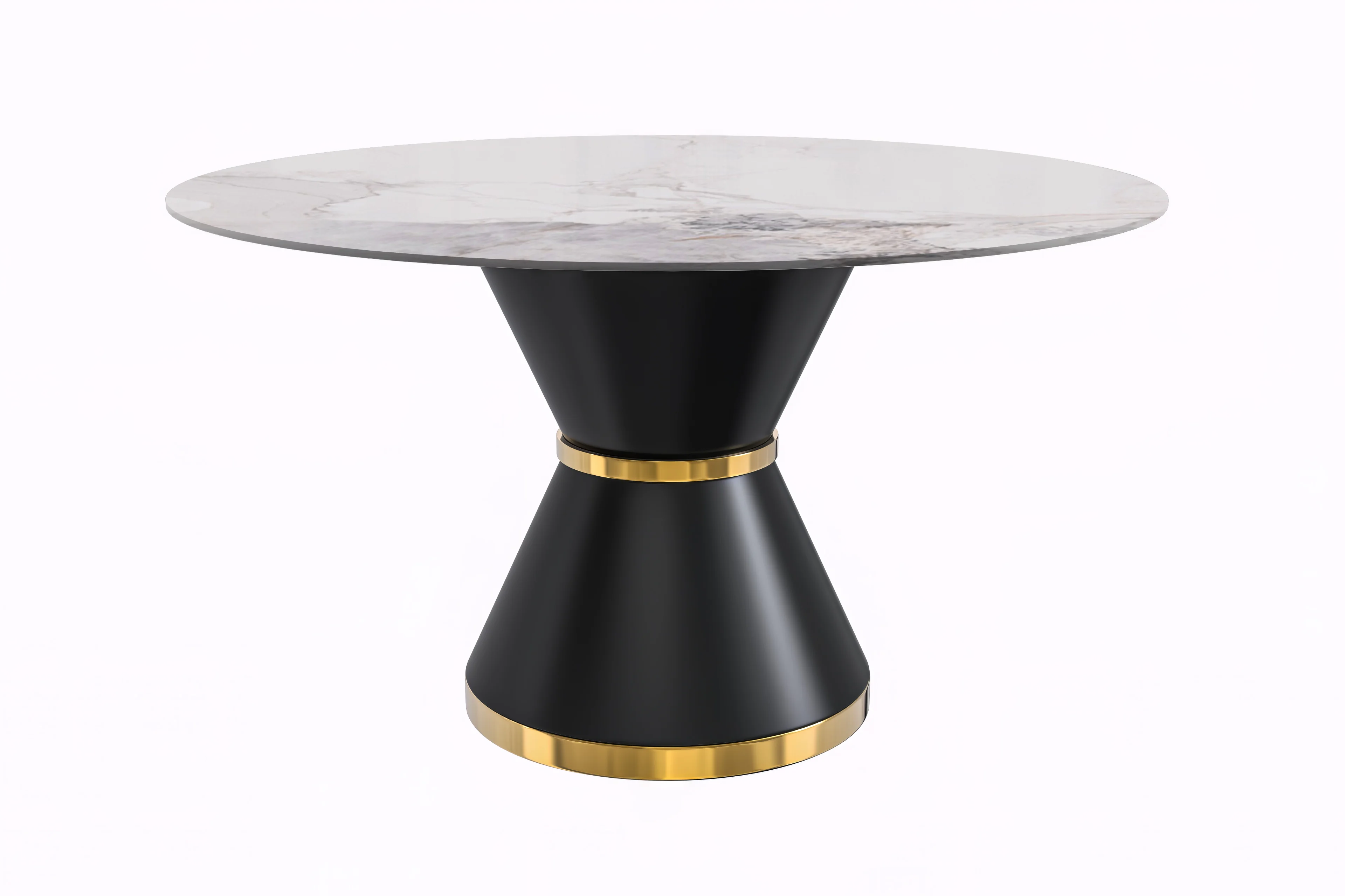 Qorvus Series Round Dining Table Black\Gold Base with 60 Round White Grey Sintered Stone Top