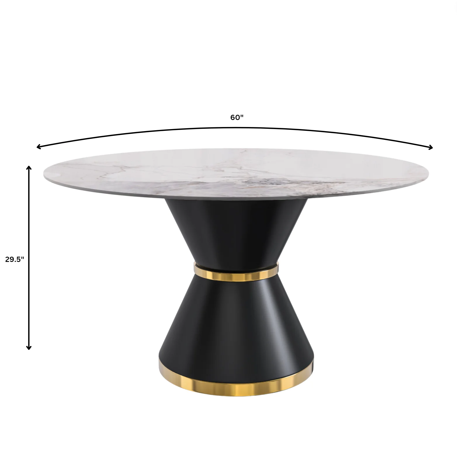 Qorvus Series Round Dining Table Black\Gold Base with 60 Round White Grey Sintered Stone Top
