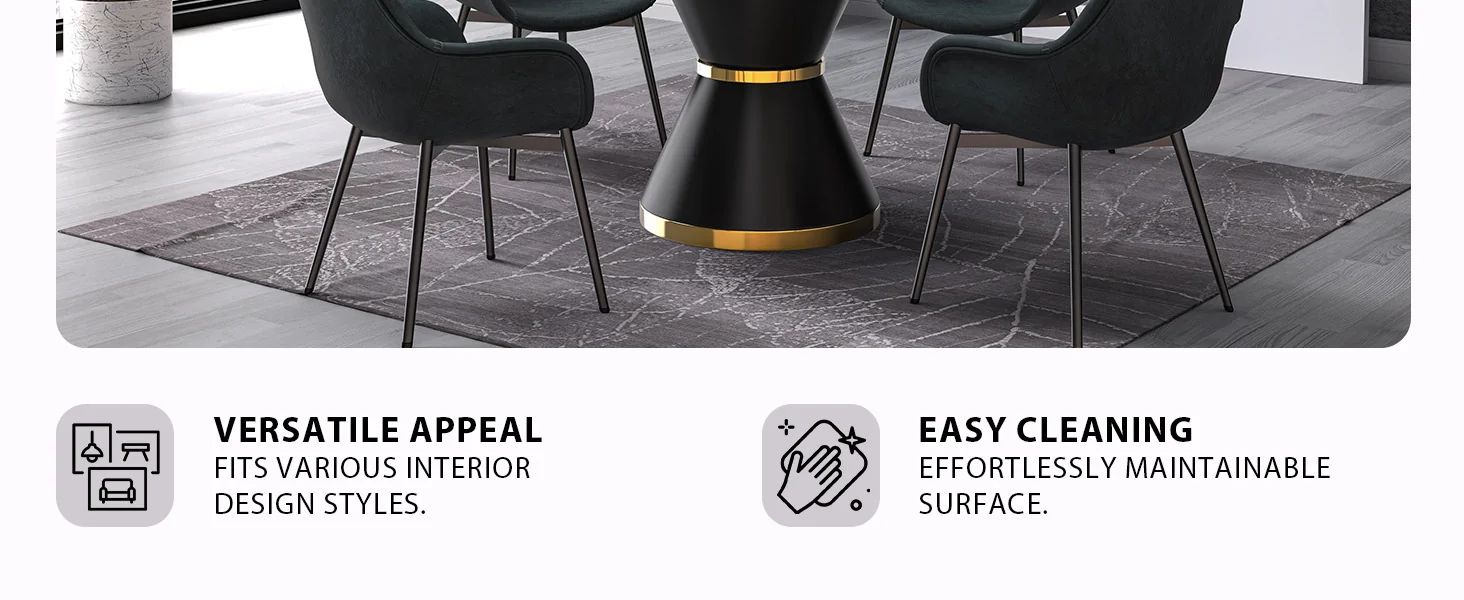 Qorvus Series Round Dining Table Black\Gold Base with 60 Round White Grey Sintered Stone Top