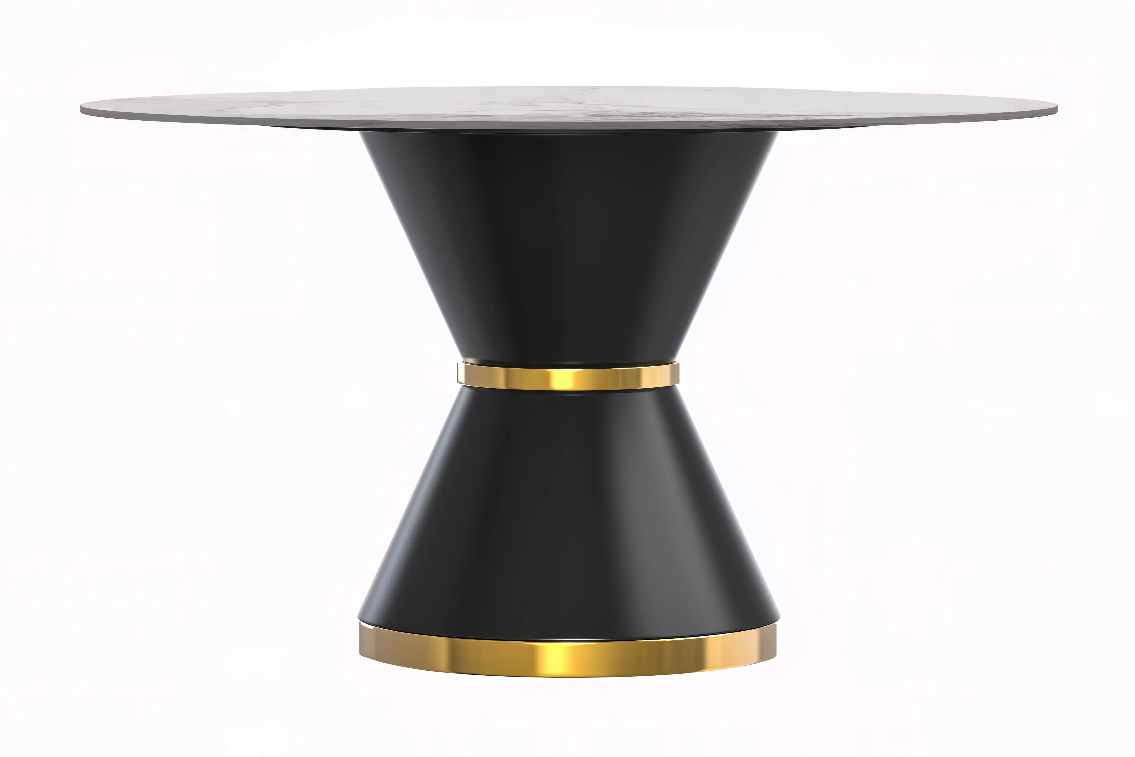 Qorvus Series Round Dining Table Black\Gold Base with 60 Round White Grey Sintered Stone Top