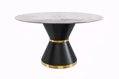 Qorvus Series Round Dining Table Black\Gold Base with 60 Round White Grey Sintered Stone Top