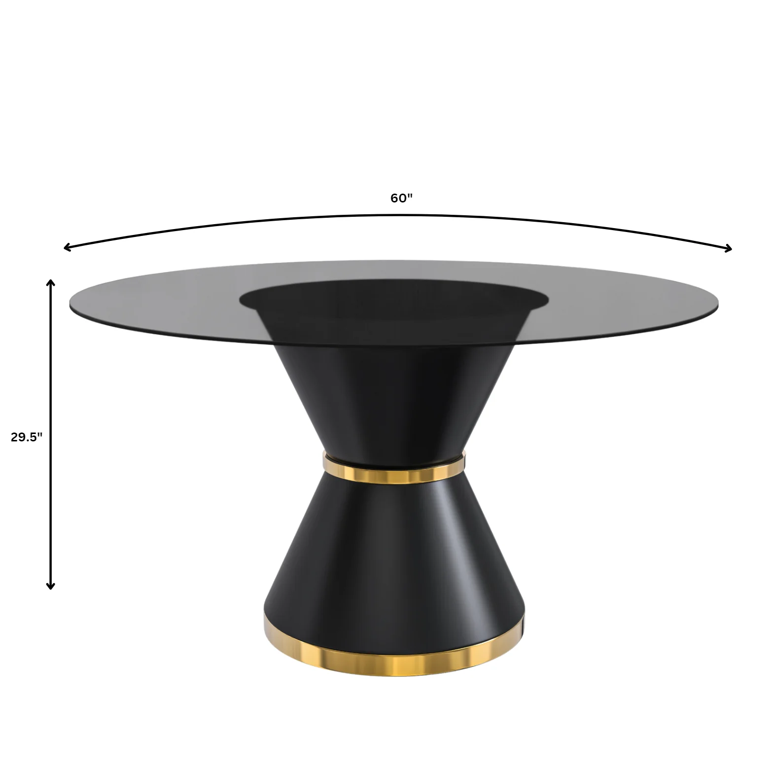 Qorvus Series Round Dining Table Black\Gold Base with 60 Round Clear Glass Top