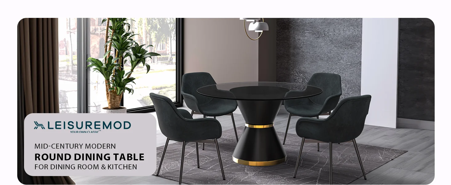 Qorvus Series Round Dining Table Black\Gold Base with 60 Round Clear Glass Top