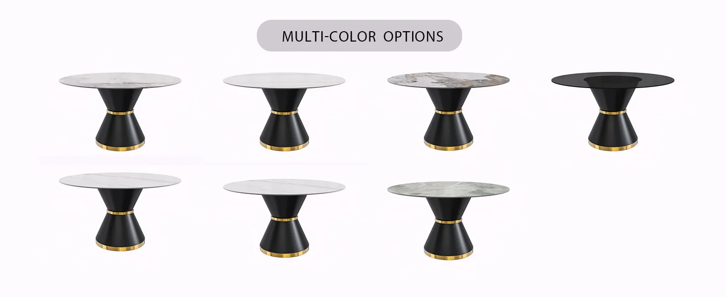 Qorvus Series Round Dining Table Black\Gold Base with 60 Round Light Grey Sintered Stone Top