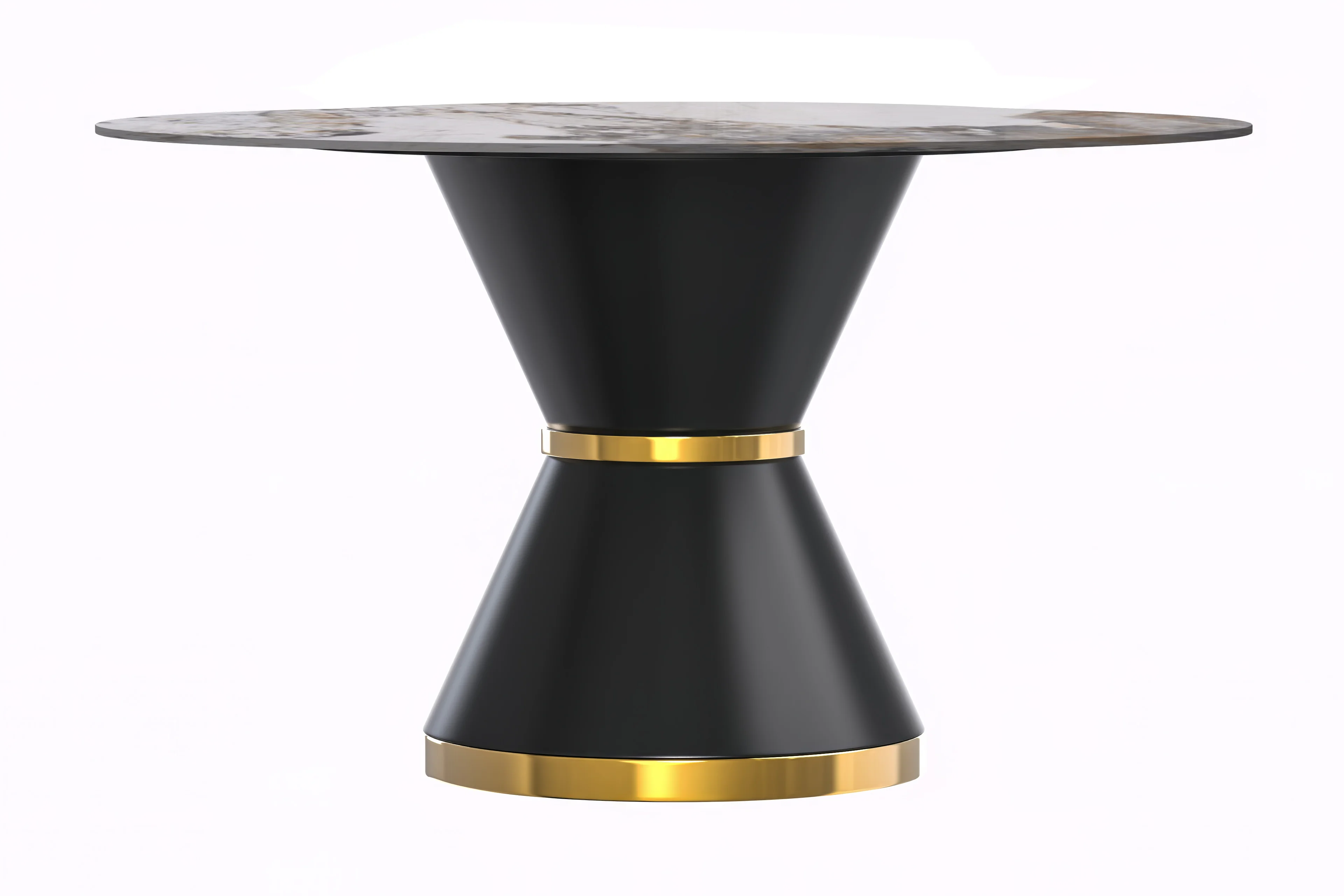 Qorvus Series Round Dining Table Black\Gold Base with 60 Round Medium Grey Sintered Stone Top