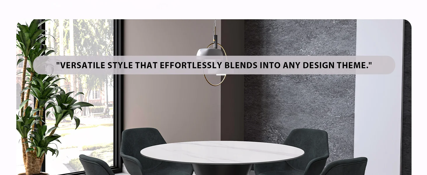 Qorvus Series Round Dining Table Black\Gold Base with 60 Round Solid White Sintered Stone Top