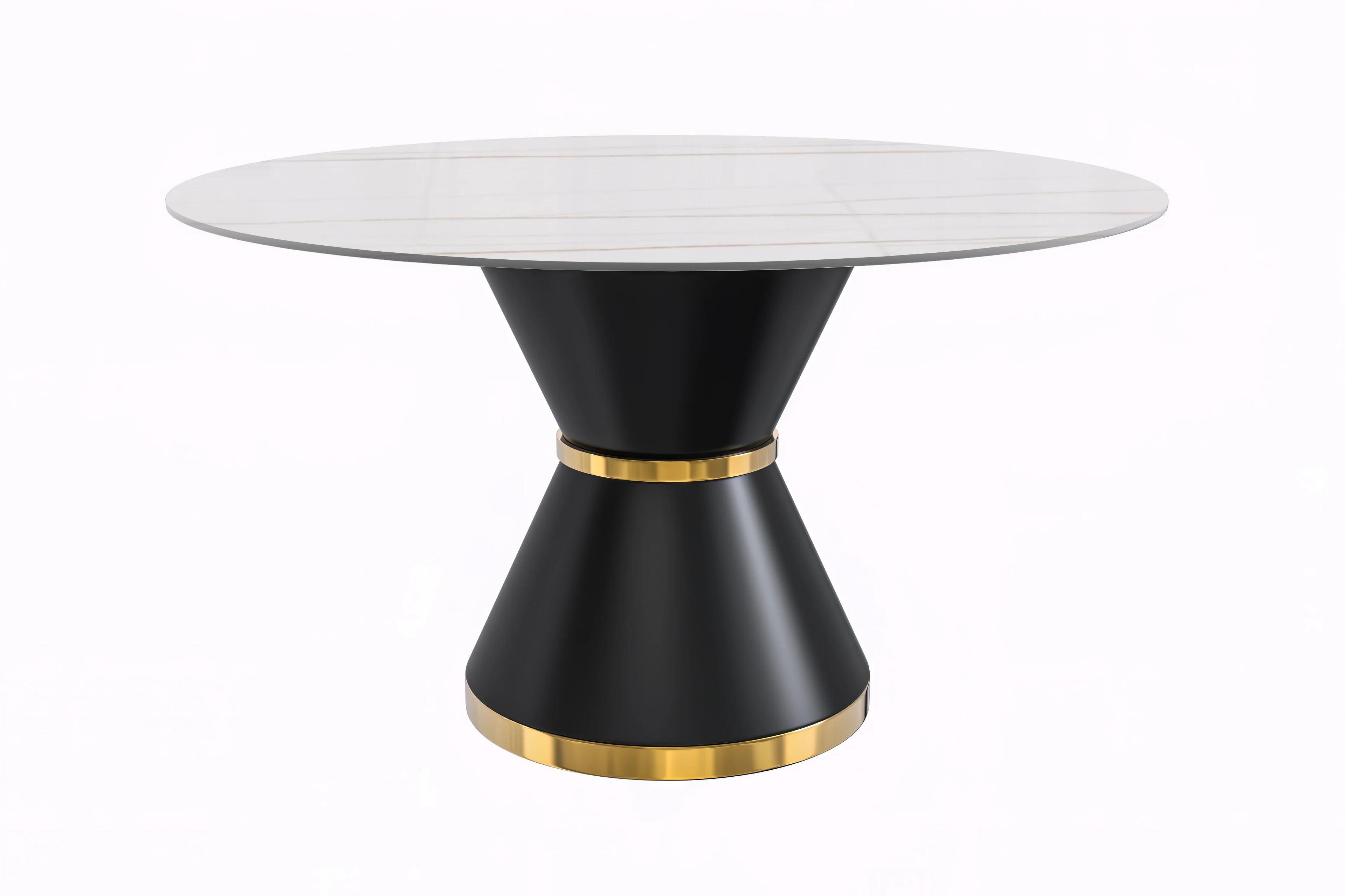 Qorvus Series Round Dining Table Black\Gold Base with 60 Round White/Gold Sintered Stone Top