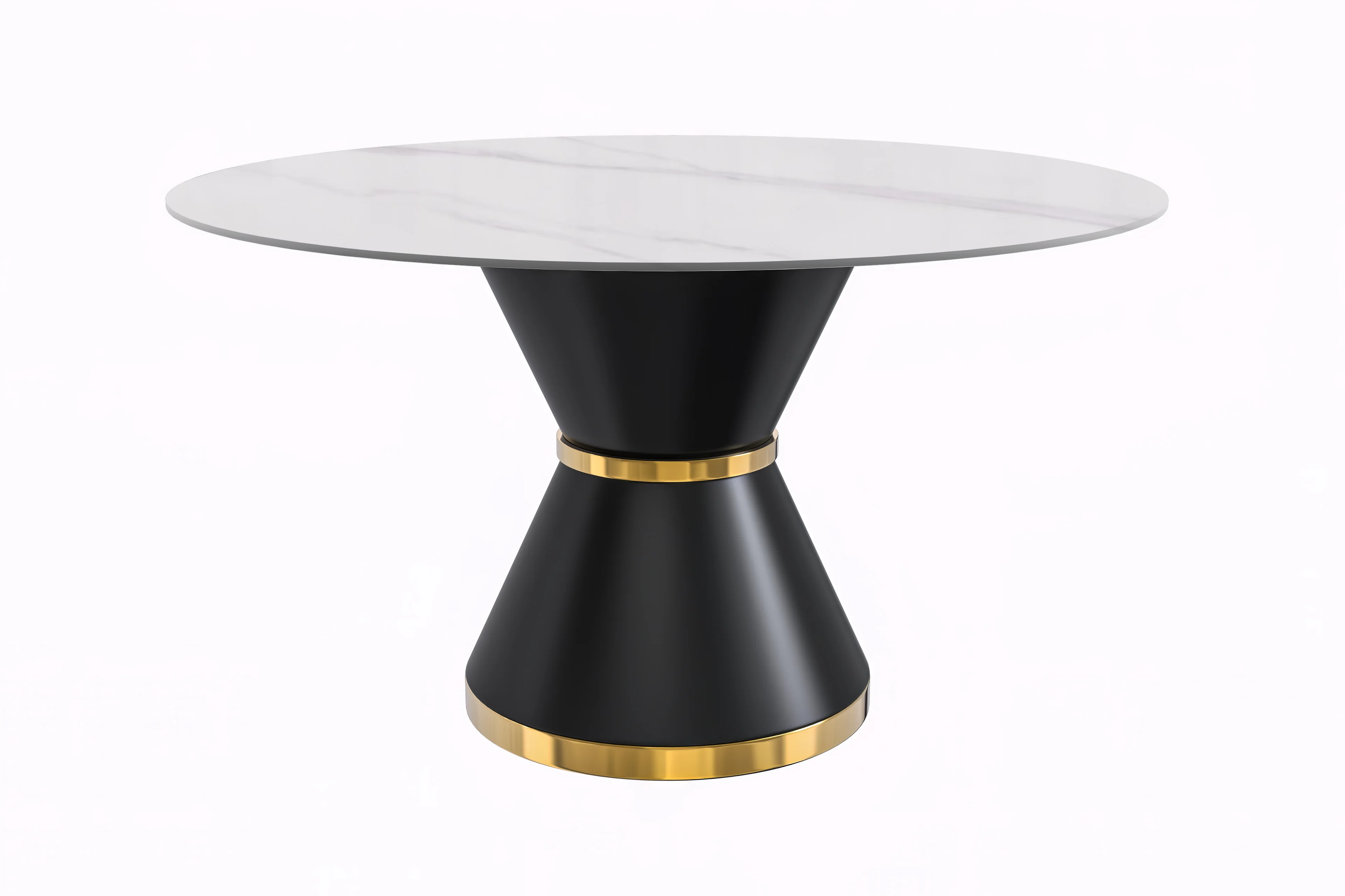 Qorvus Series Round Dining Table Black\Gold Base with 60 Round White Sintered Stone Top