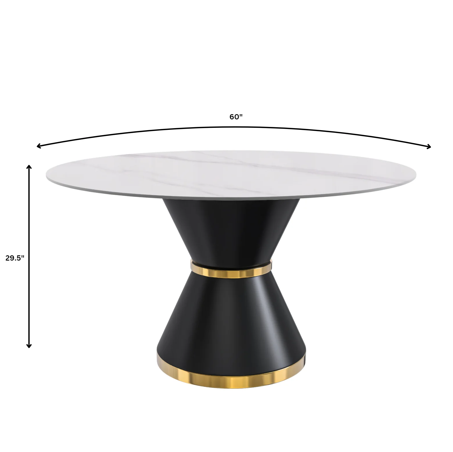 Qorvus Series Round Dining Table Black\Gold Base with 60 Round White Sintered Stone Top