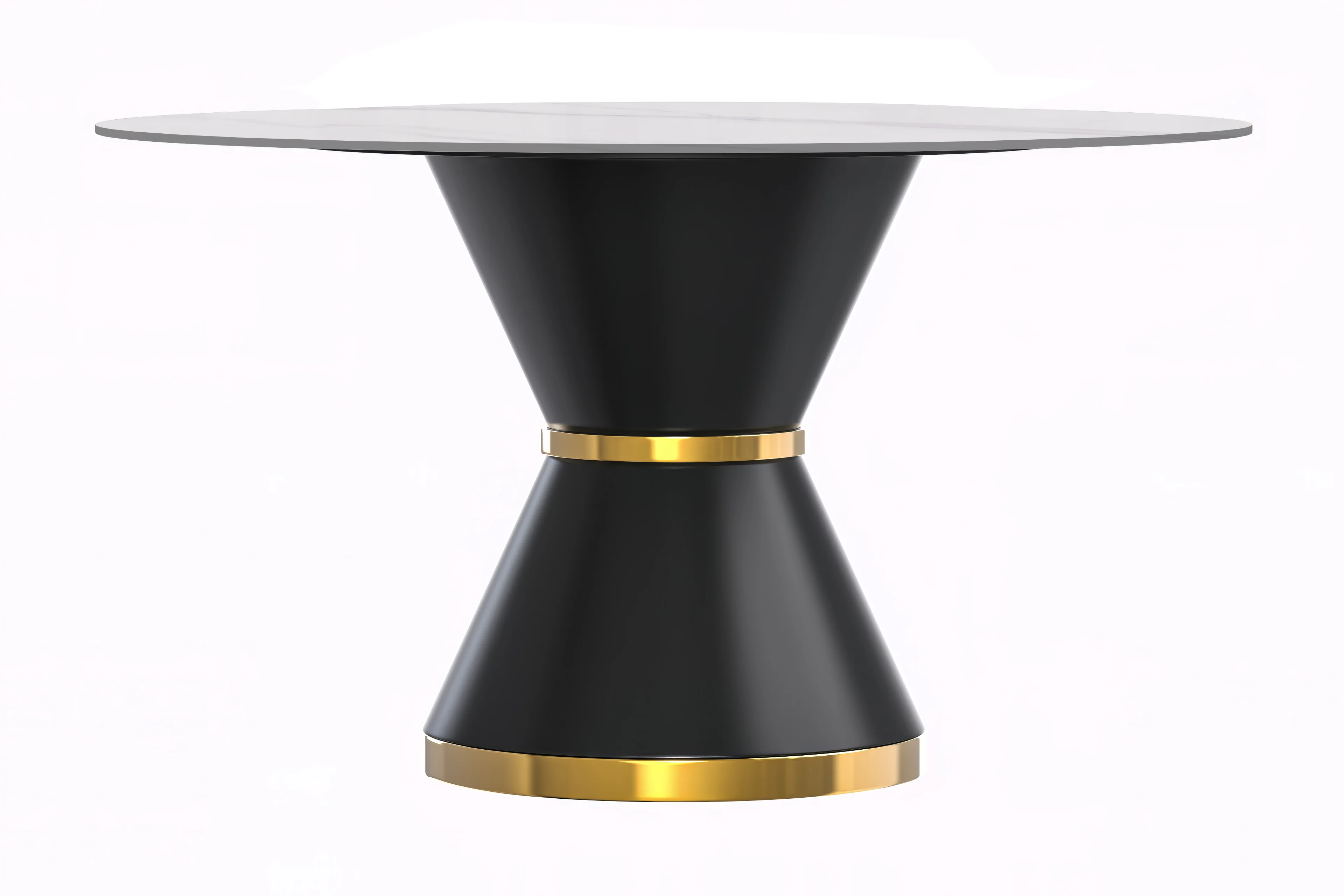 Qorvus Series Round Dining Table Black\Gold Base with 60 Round White Sintered Stone Top