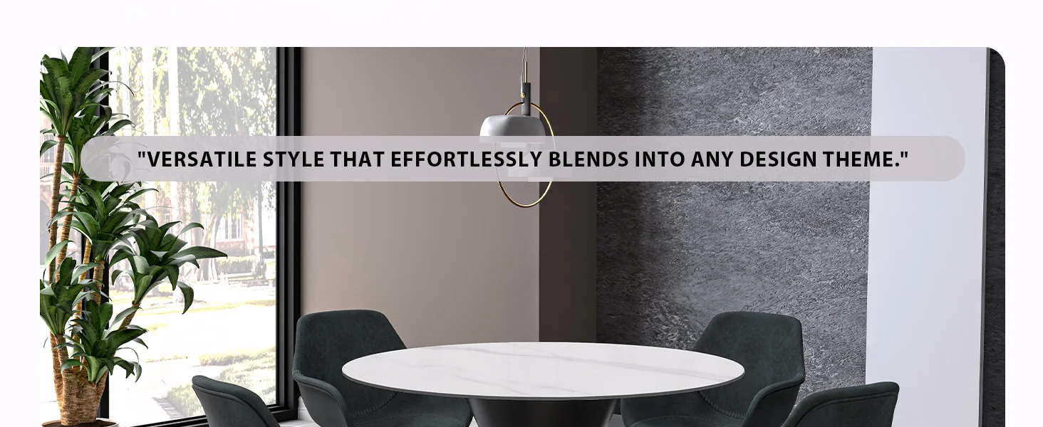 Qorvus Series Round Dining Table Black\Gold Base with 60 Round White Sintered Stone Top