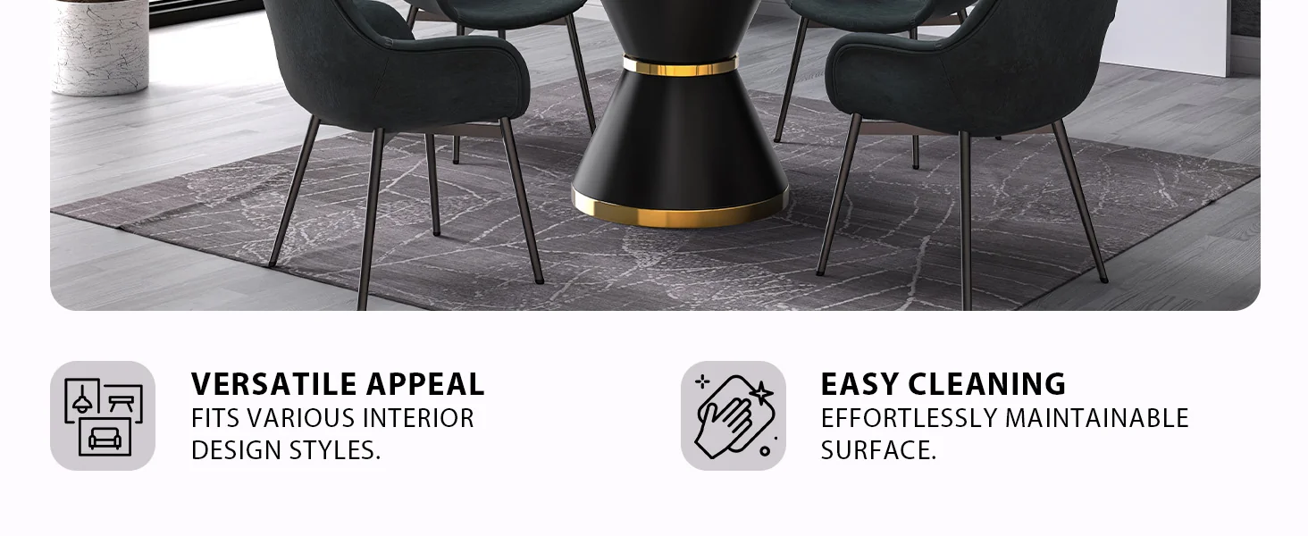 Qorvus Series Round Dining Table Black\Gold Base with 60 Round White Sintered Stone Top