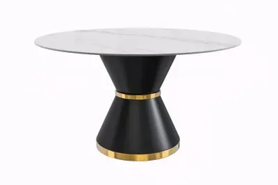Qorvus Series Round Dining Table Black\Gold Base with 60 Round White Sintered Stone Top
