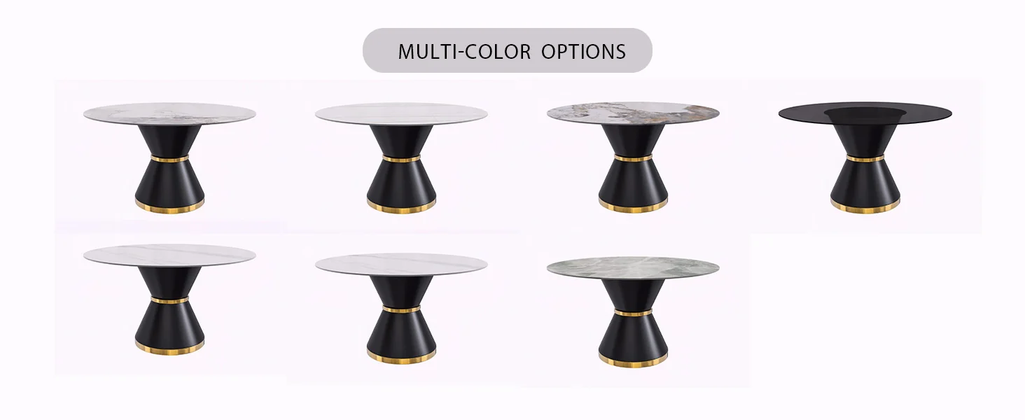 Qorvus Series Round Dining Table Black\Gold Base with 71 Round Clear Glass Top