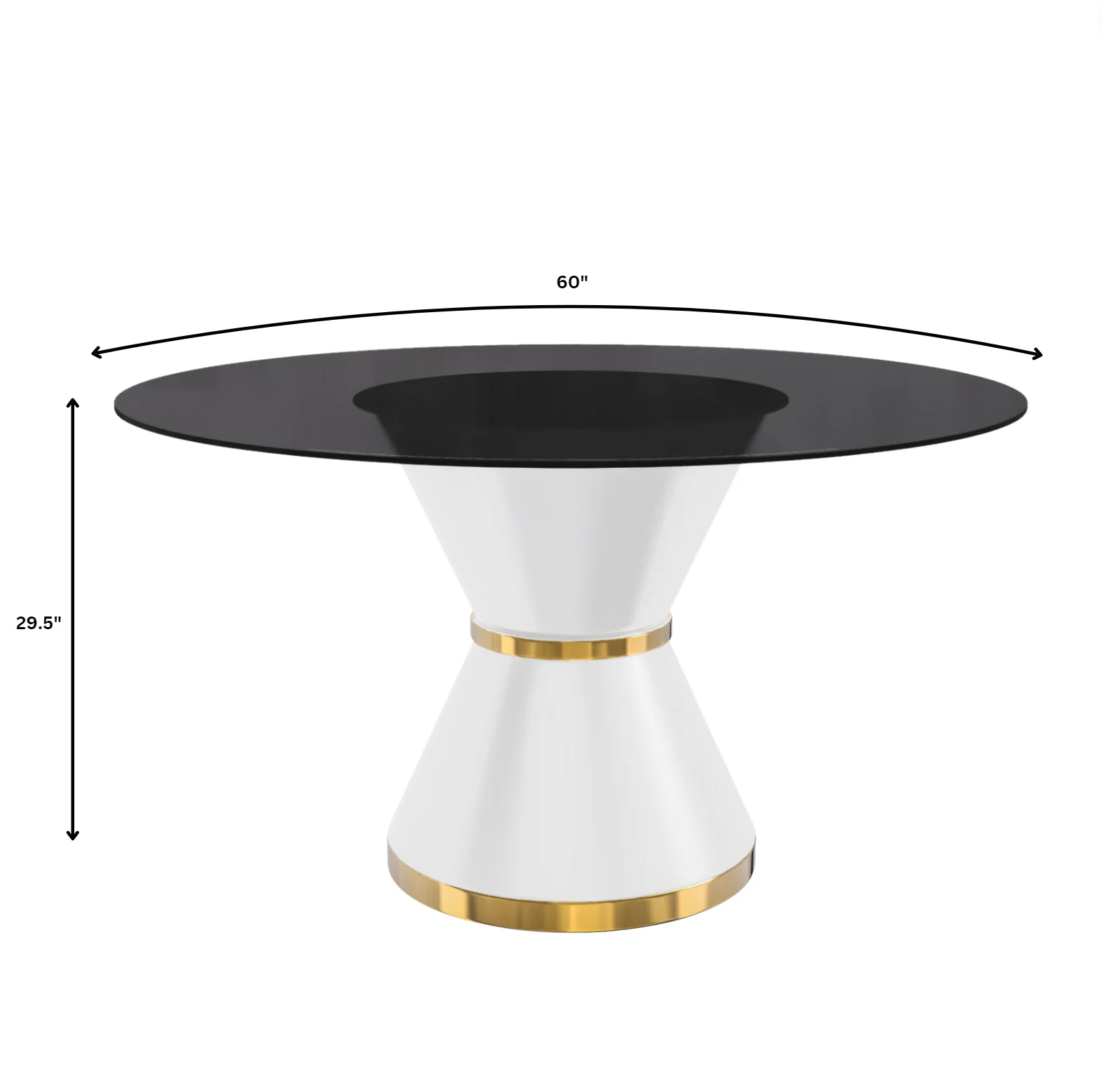 Qorvus Series Round Dining Table White\Gold Base with 60 Round BLack Glass Top