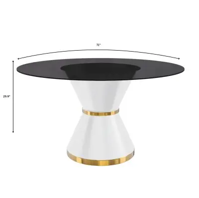 Qorvus Series Round Dining Table White\Gold Base with 60 Round BLack Glass Top