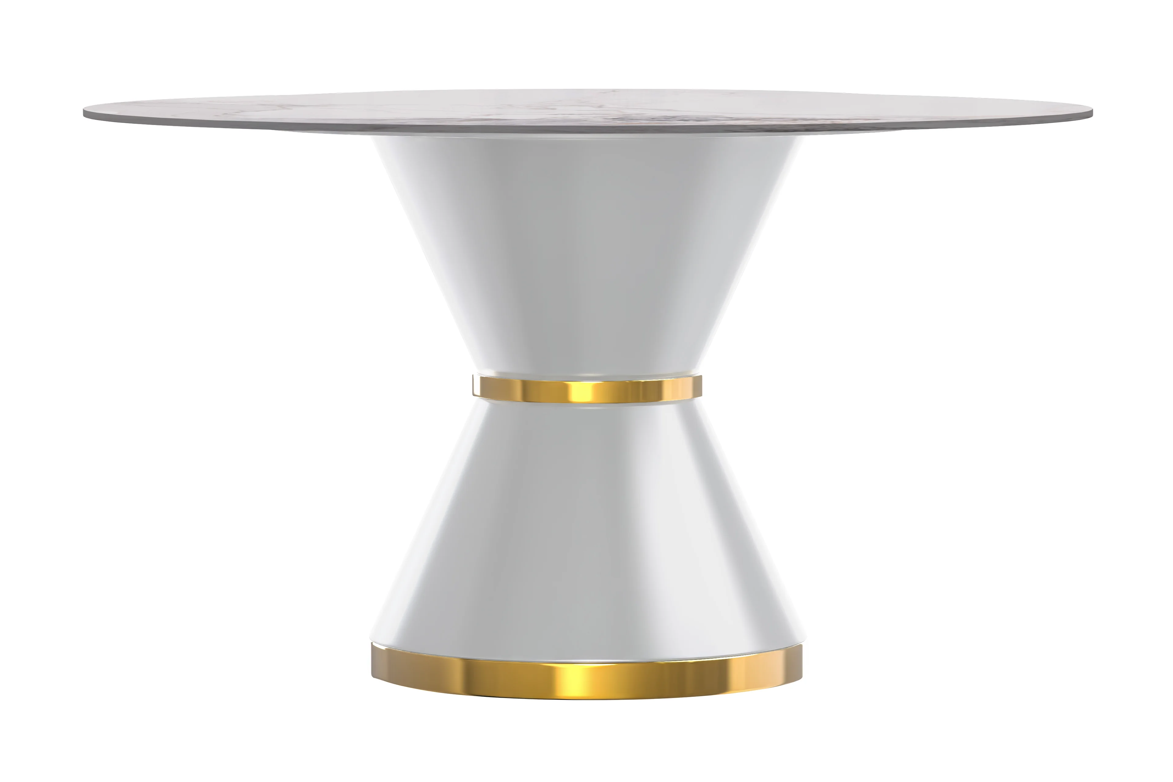 Qorvus Series Round Dining Table White\Gold Base with 60 Round White Grey Sintered Stone Top