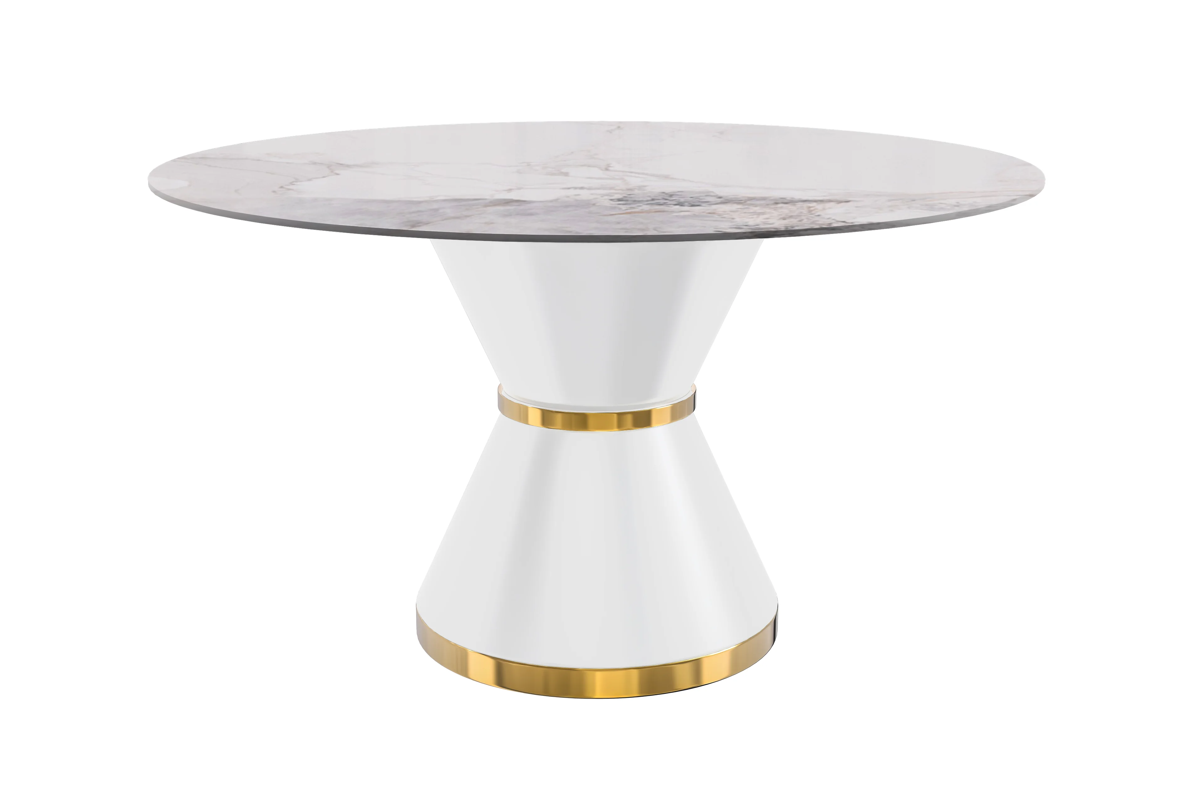 Qorvus Series Round Dining Table White\Gold Base with 60 Round White Grey Sintered Stone Top