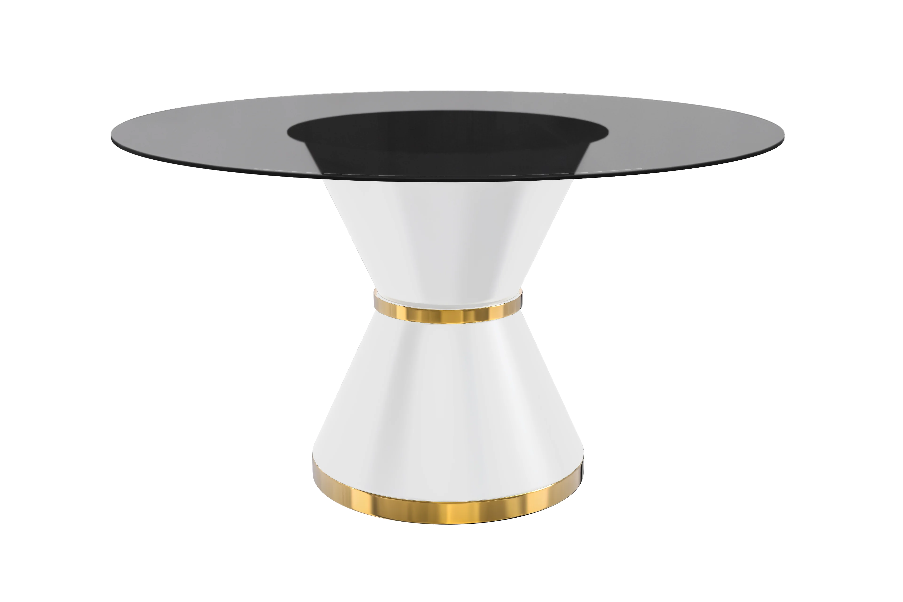 Qorvus Series Round Dining Table White\Gold Base with 60 Round Clear Glass Top